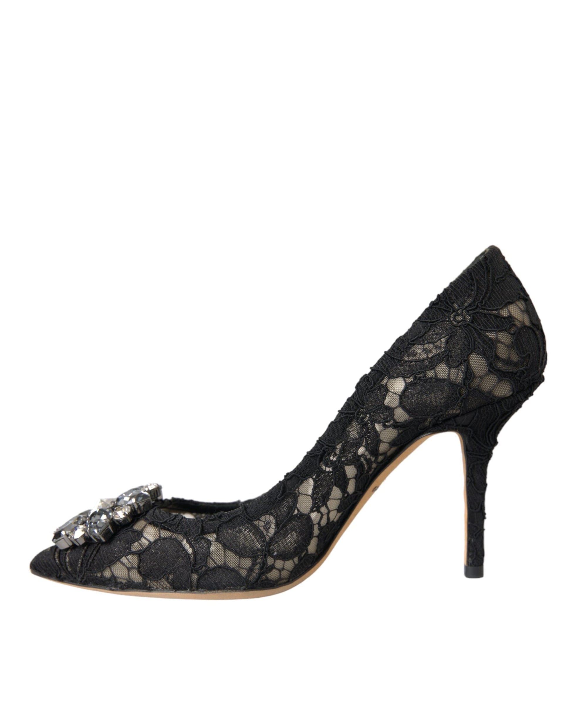 Dolce & Gabbana Black Taormina Lace Crystal Heel Pumps Shoes | Fashionsarah.com