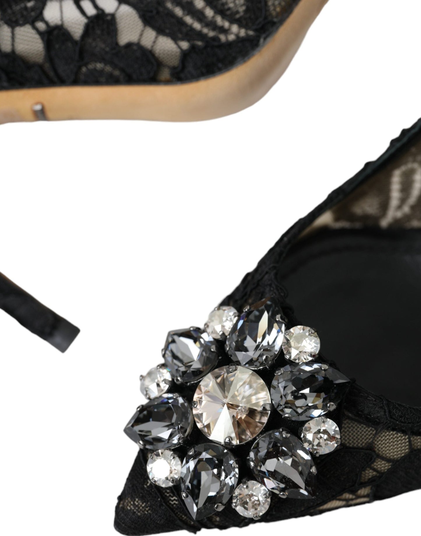 Dolce & Gabbana Black Taormina Lace Crystal Heel Pumps Shoes | Fashionsarah.com