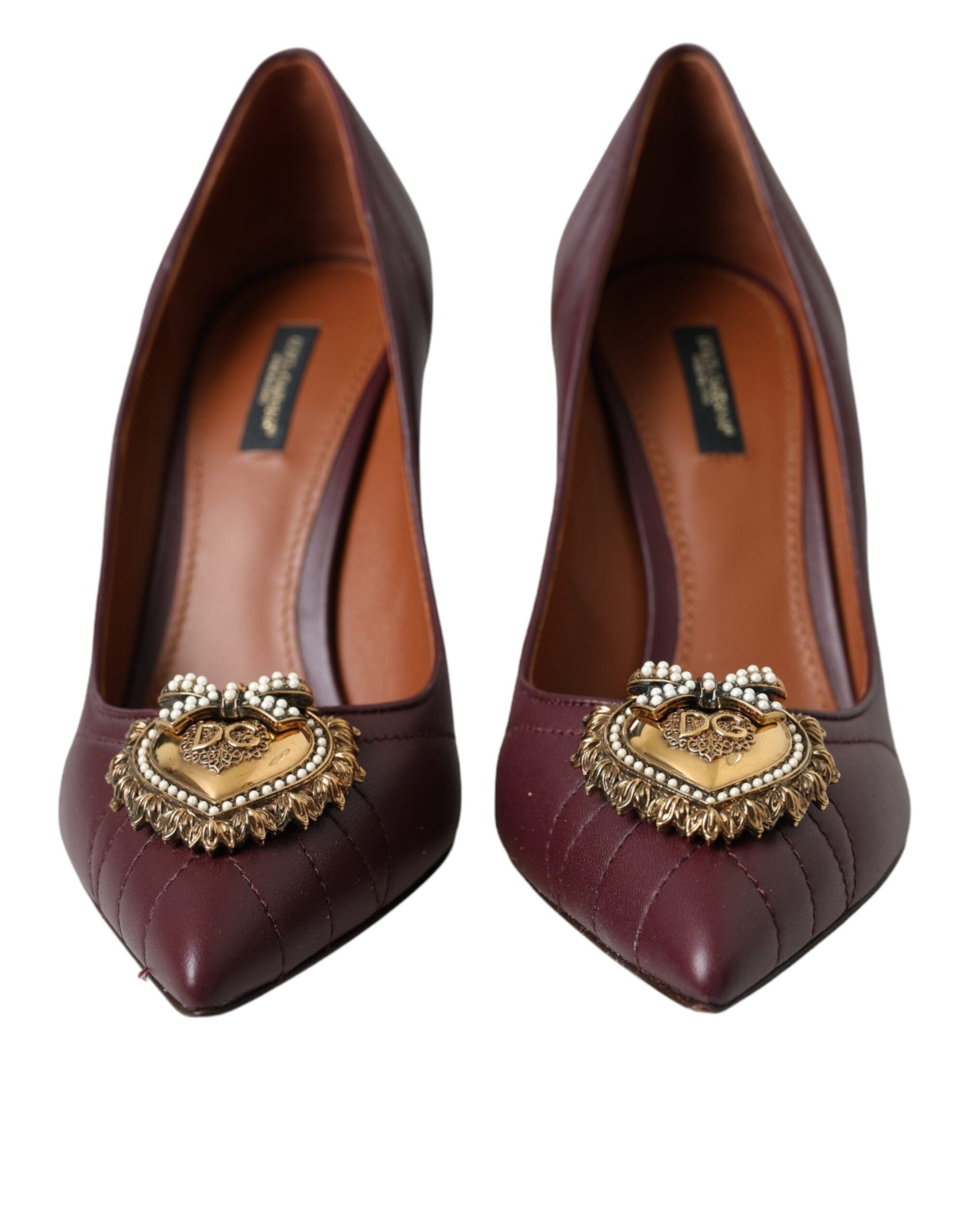 Dolce & Gabbana Bordeaux Leather Heart DEVOTION Pumps Shoes | Fashionsarah.com