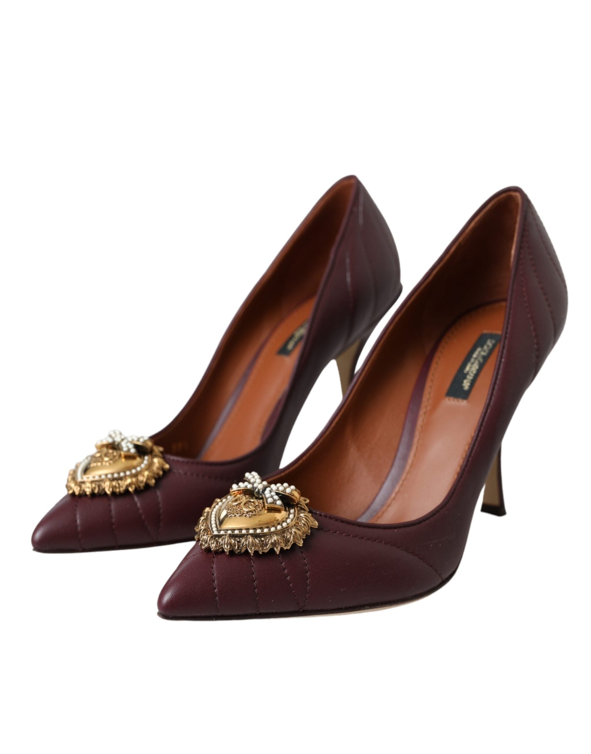 Dolce & Gabbana Bordeaux Leather Heart DEVOTION Pumps Shoes | Fashionsarah.com