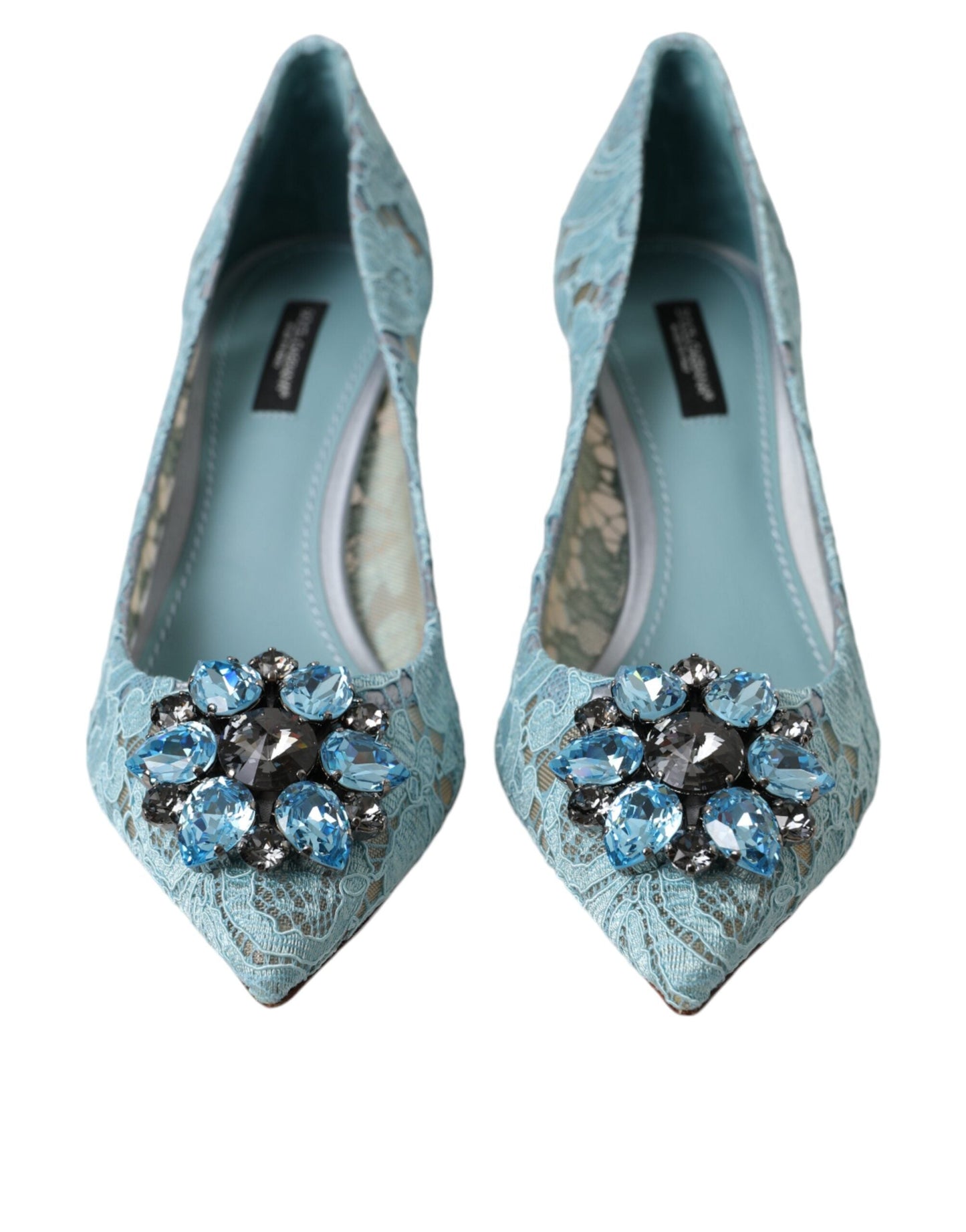 Dolce & Gabbana Blue Taormina Lace Crystal Heel Pumps Shoes | Fashionsarah.com