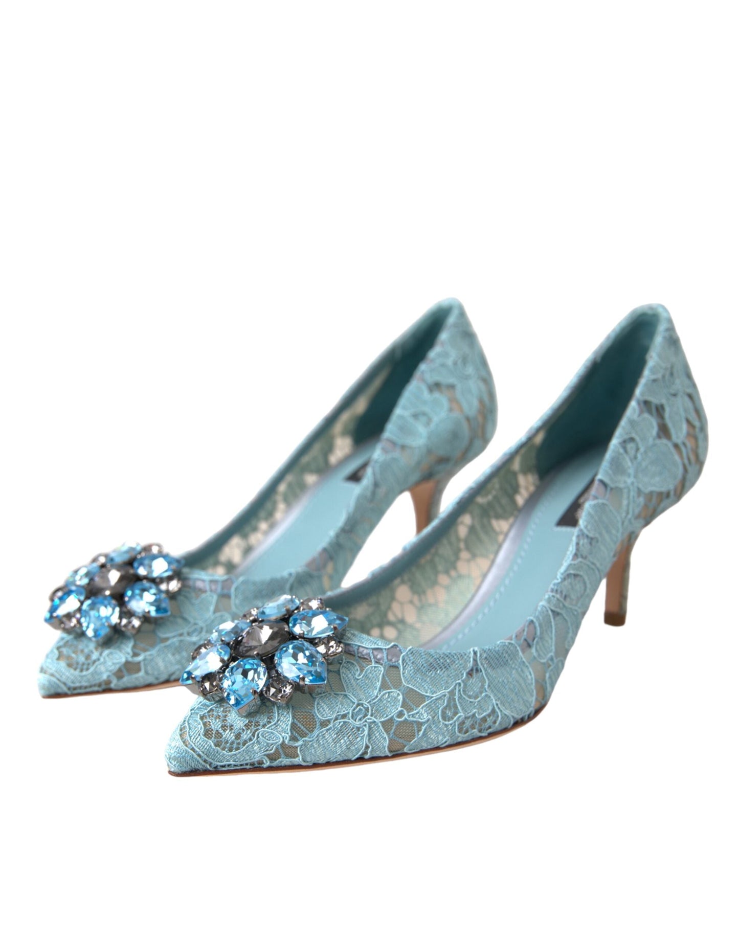 Dolce & Gabbana Blue Taormina Lace Crystal Heel Pumps Shoes | Fashionsarah.com