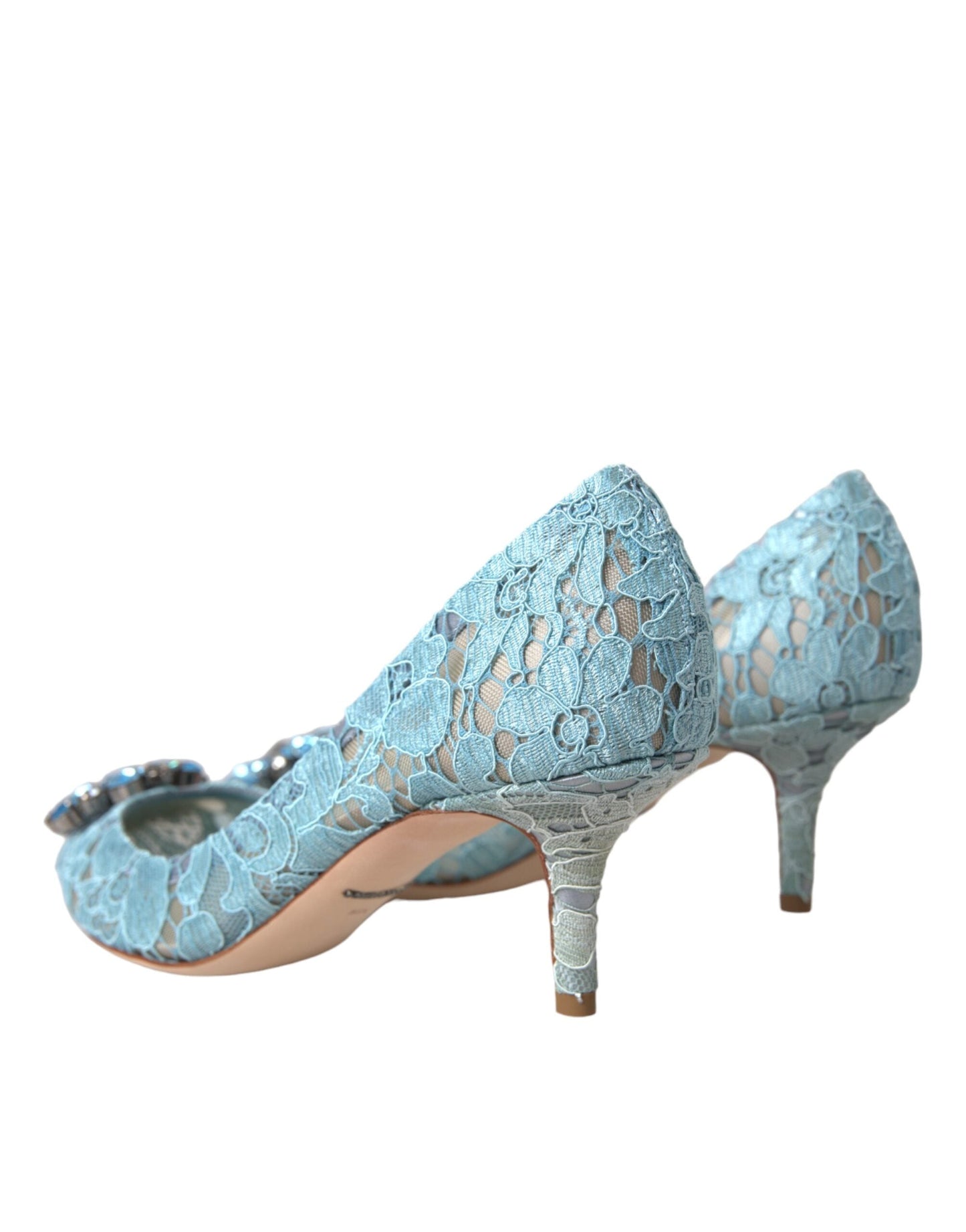 Dolce & Gabbana Blue Taormina Lace Crystal Heel Pumps Shoes | Fashionsarah.com