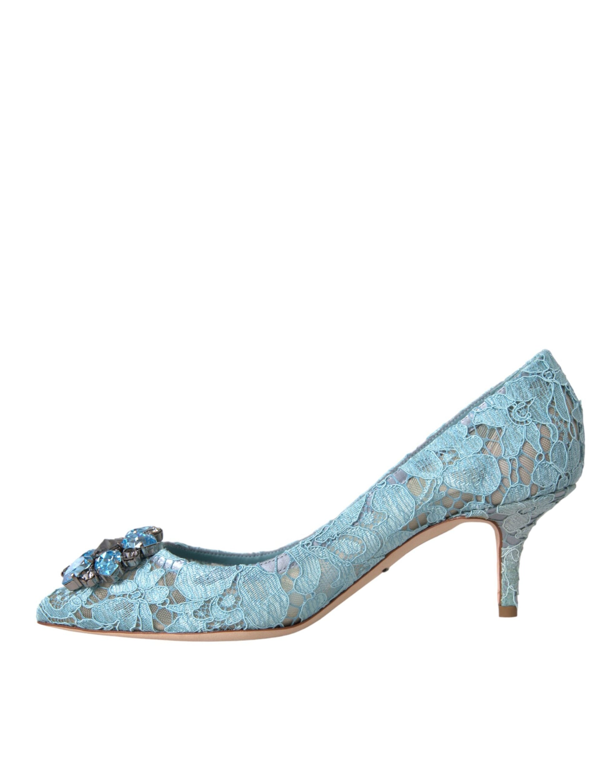 Dolce & Gabbana Blue Taormina Lace Crystal Heel Pumps Shoes | Fashionsarah.com