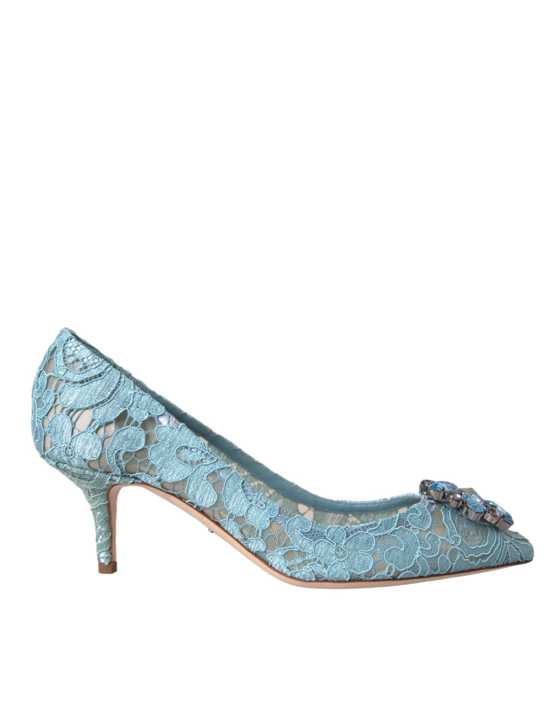 Dolce & Gabbana Blue Taormina Lace Crystal Heel Pumps Shoes | Fashionsarah.com