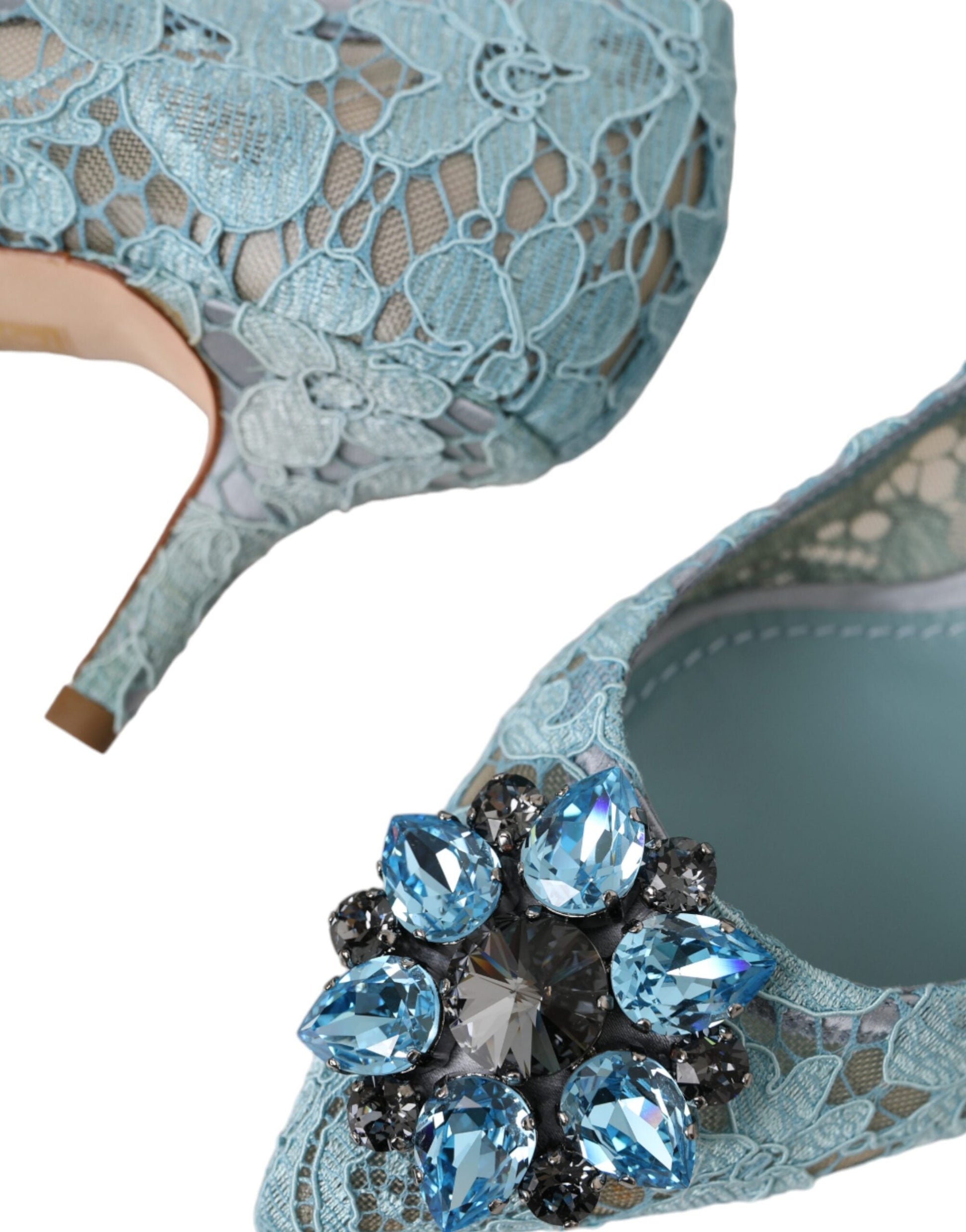 Dolce & Gabbana Blue Taormina Lace Crystal Heel Pumps Shoes | Fashionsarah.com