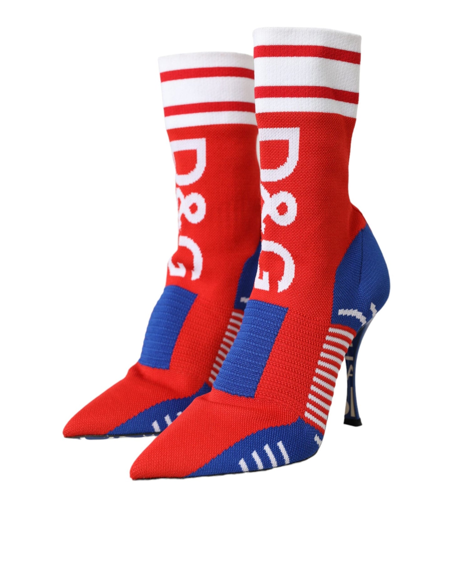 Dolce & Gabbana Red Blue Stretch Sock Style Ankle Boots Logo Shoes | Fashionsarah.com