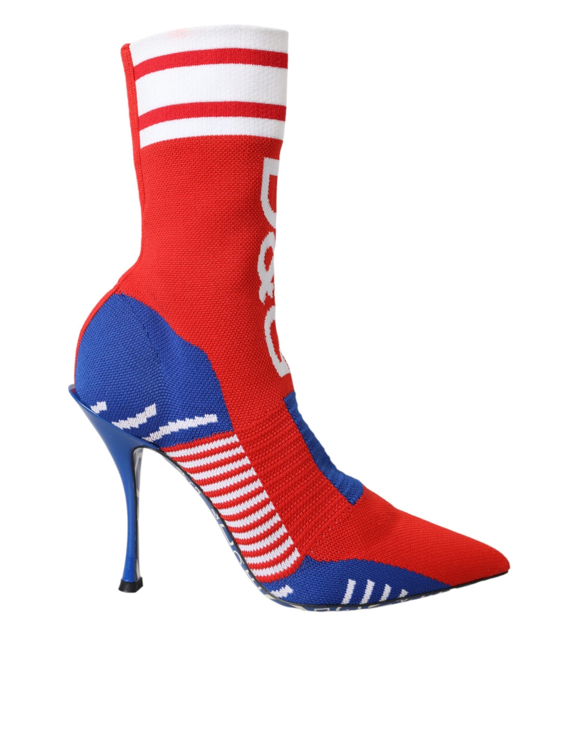 Dolce & Gabbana Red Blue Stretch Sock Style Ankle Boots Logo Shoes | Fashionsarah.com