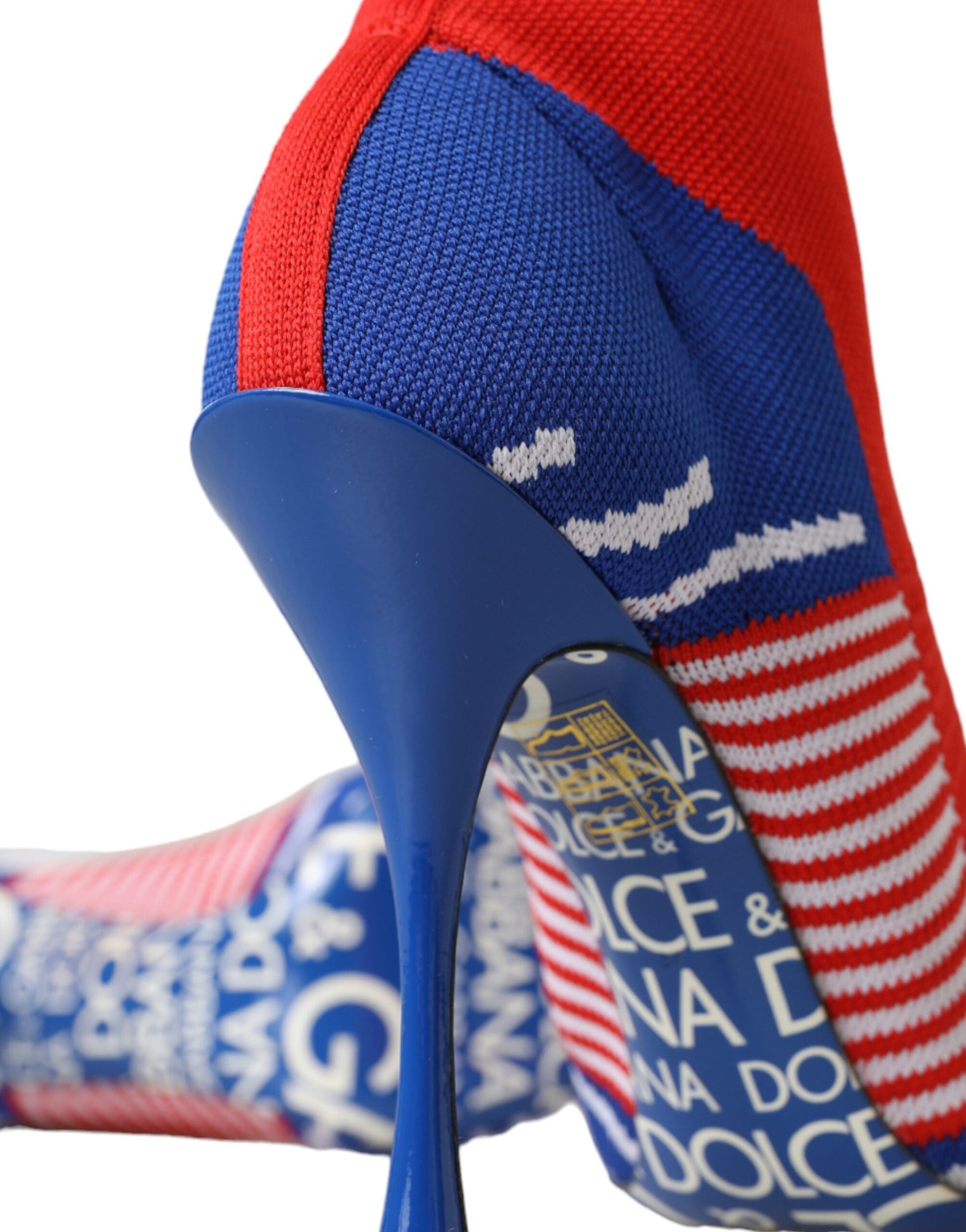 Dolce & Gabbana Red Blue Stretch Sock Style Ankle Boots Logo Shoes | Fashionsarah.com