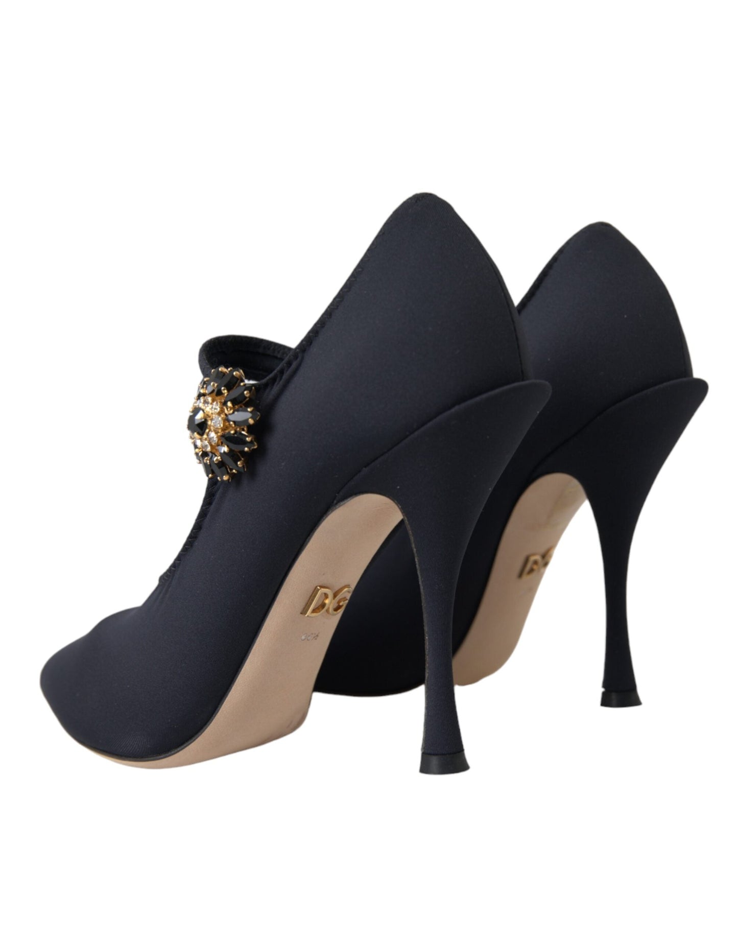 Dolce & Gabbana Black Mary Jane Jersey Crystal Pumps Shoes | Fashionsarah.com