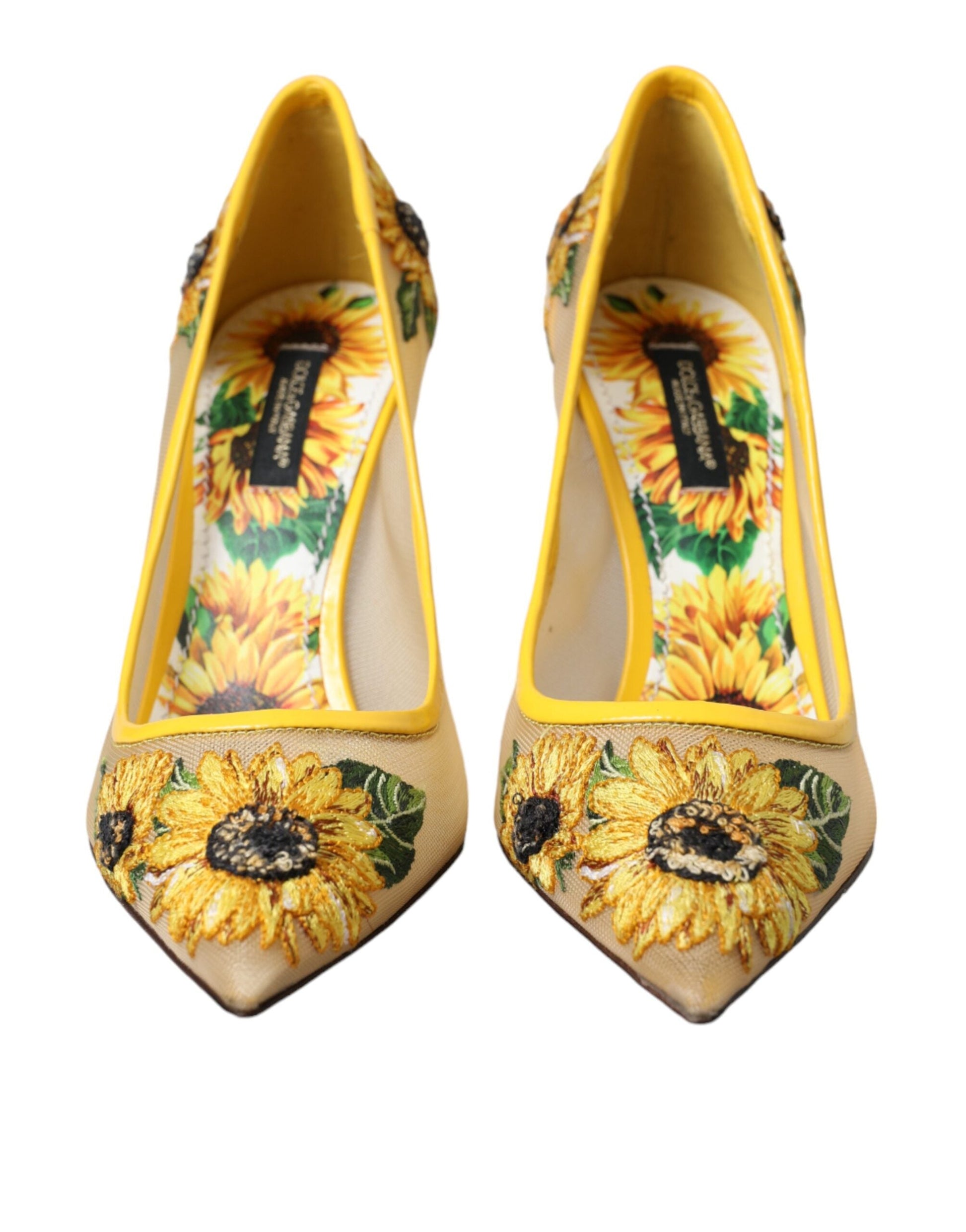 Fashionsarah.com Fashionsarah.com Dolce & Gabbana Yellow Sunflower Mesh Heels Pumps Shoes