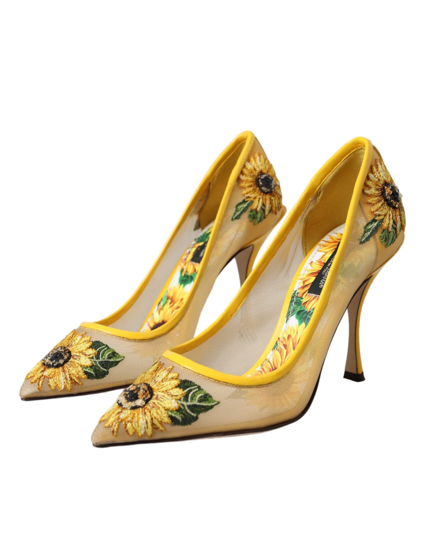 Fashionsarah.com Fashionsarah.com Dolce & Gabbana Yellow Sunflower Mesh Heels Pumps Shoes