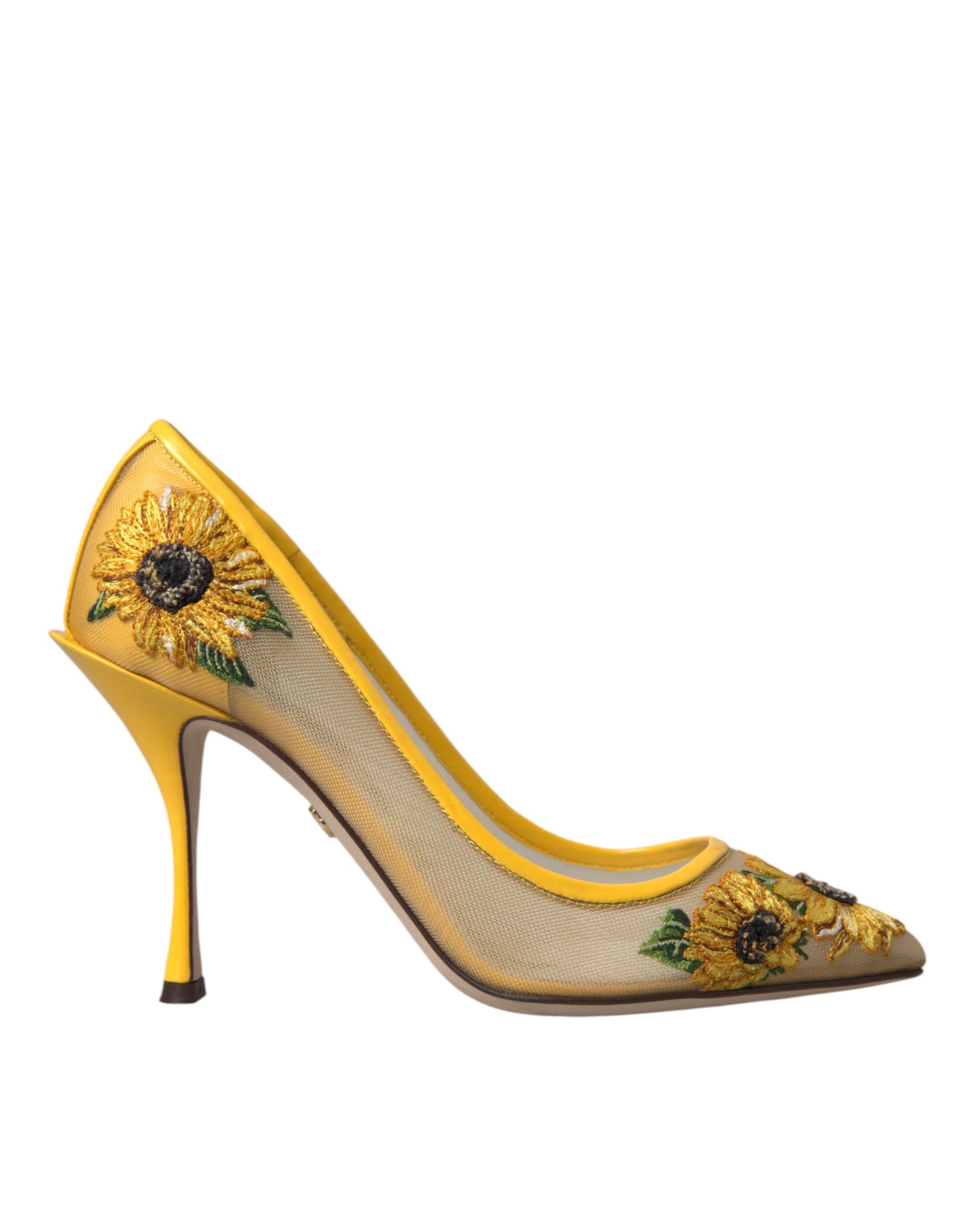 Fashionsarah.com Fashionsarah.com Dolce & Gabbana Yellow Sunflower Mesh Heels Pumps Shoes