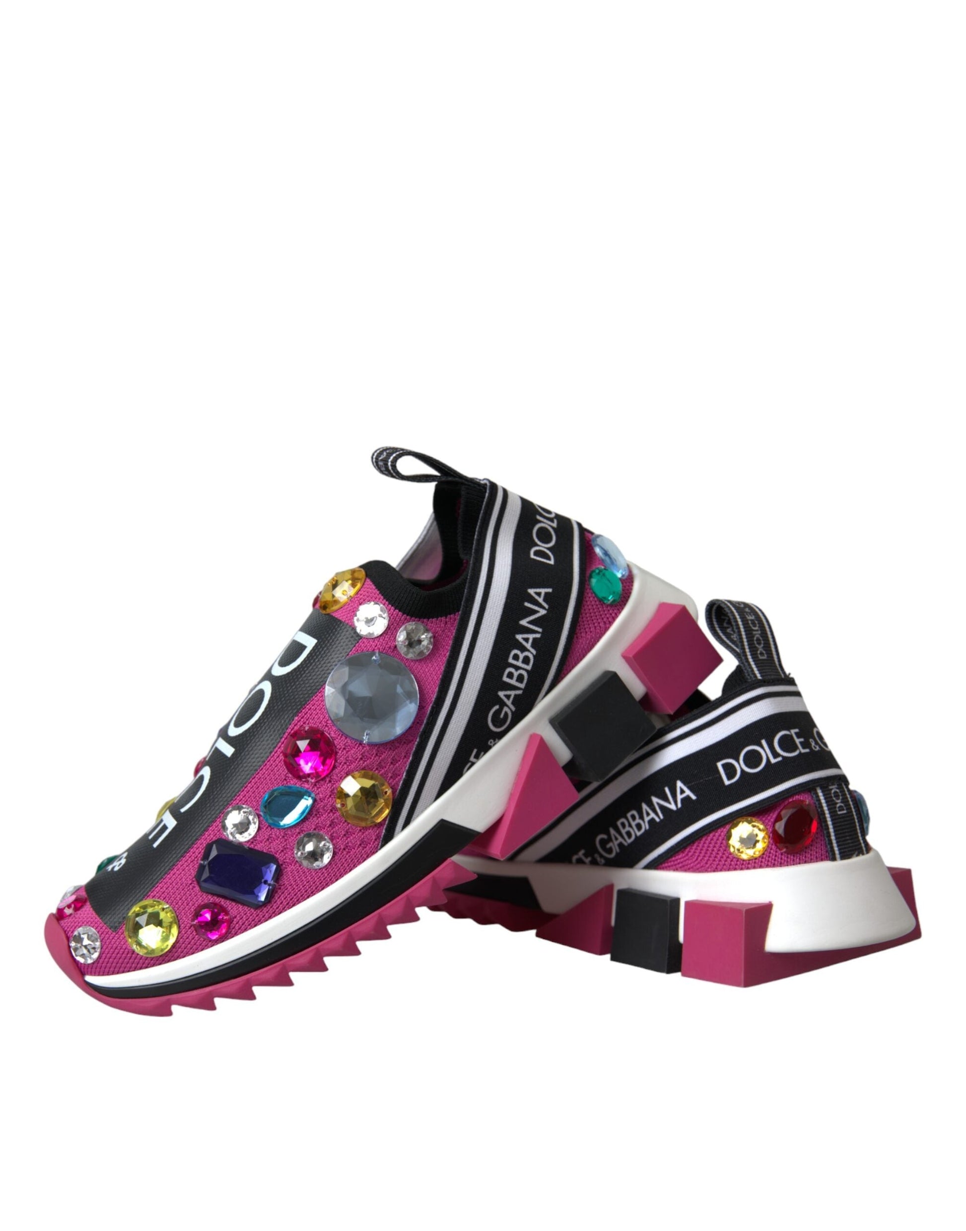 Dolce & Gabbana Pink Sorrento Crystals Sneakers Shoes | Fashionsarah.com