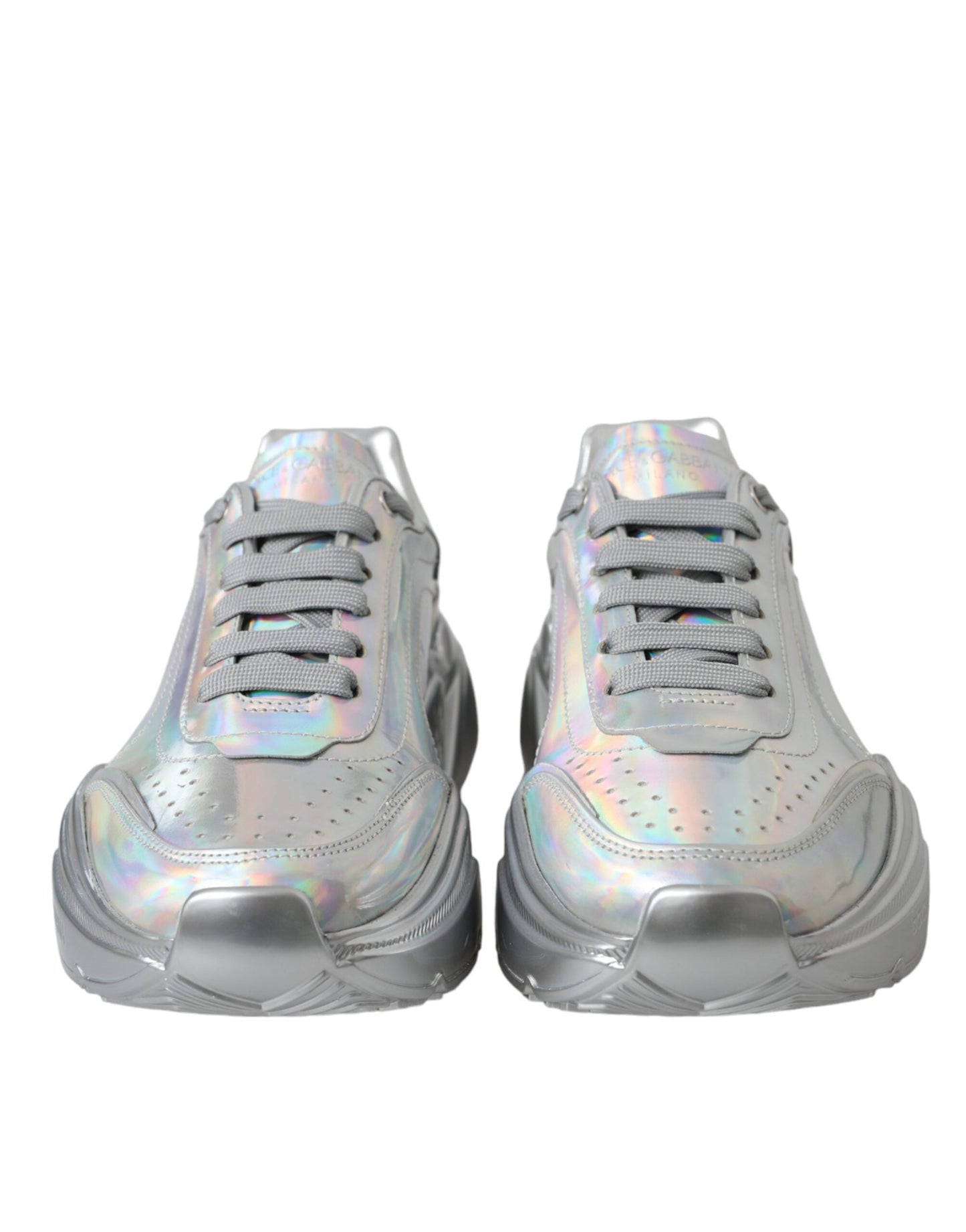 Dolce & Gabbana Silver Iridescent DAYMASTER Leather Sneakers Shoes | Fashionsarah.com