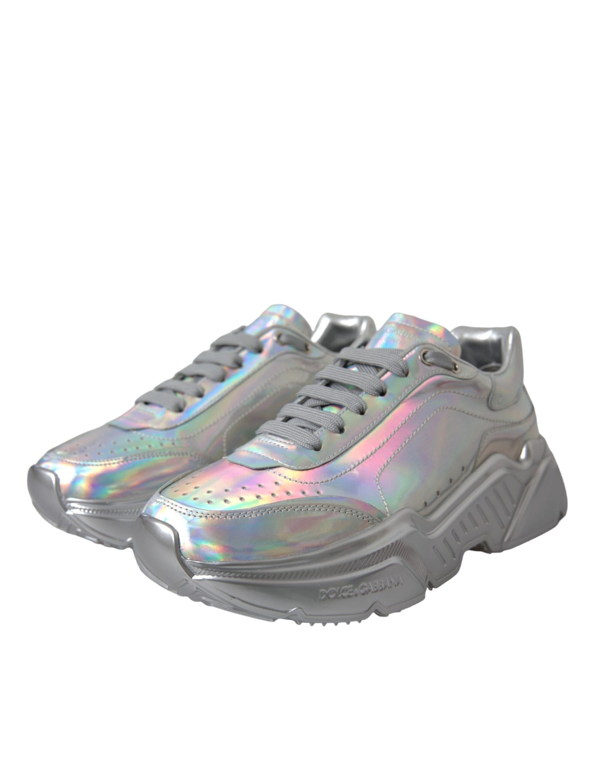 Dolce & Gabbana Silver Iridescent DAYMASTER Leather Sneakers Shoes | Fashionsarah.com