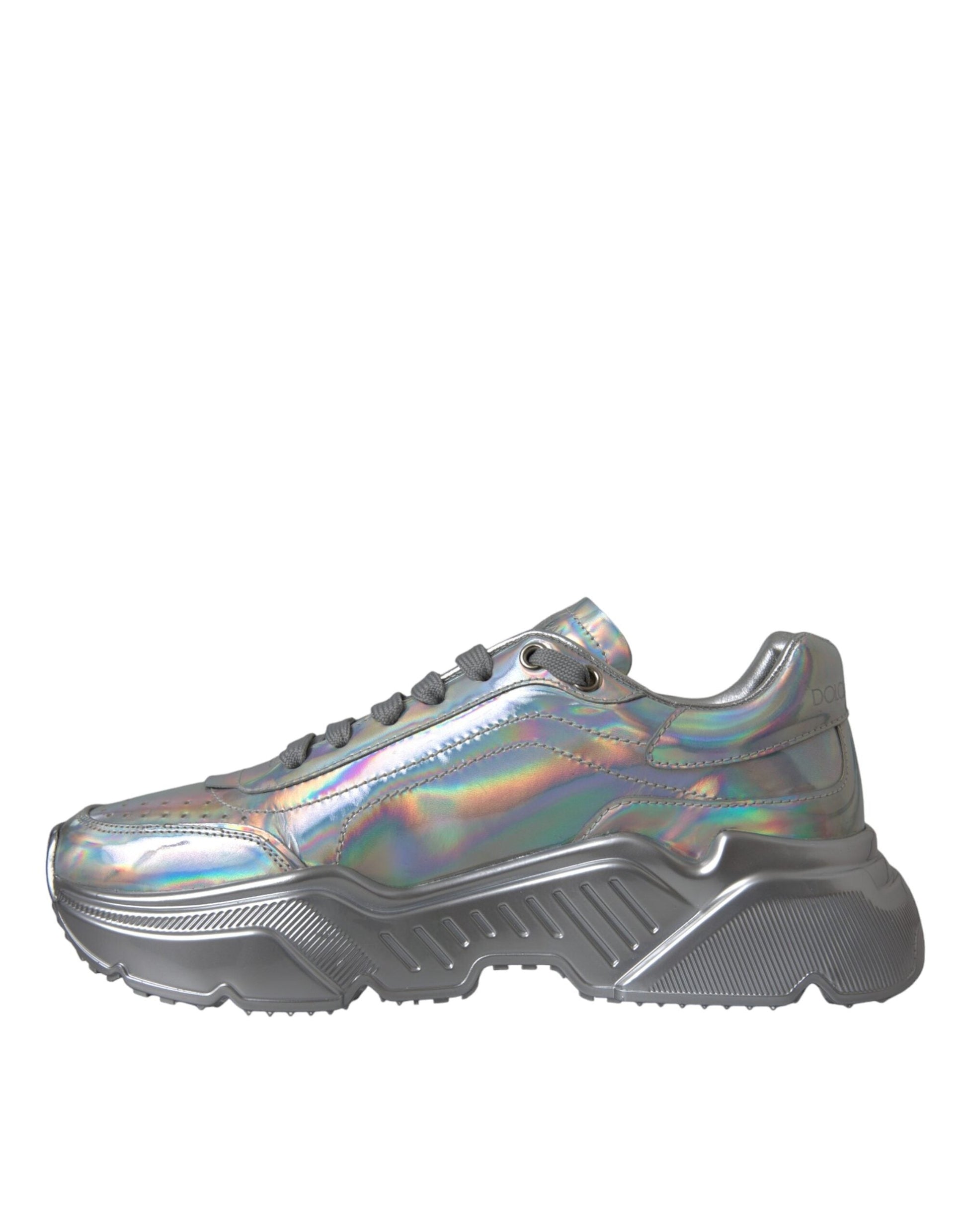 Dolce & Gabbana Silver Iridescent DAYMASTER Leather Sneakers Shoes | Fashionsarah.com