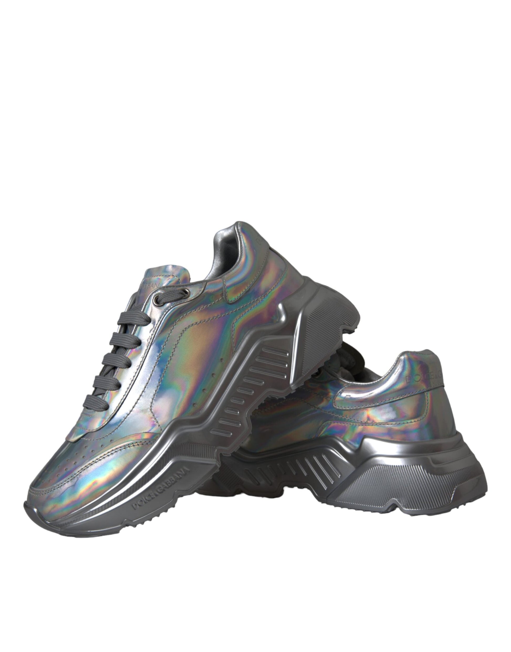 Dolce & Gabbana Silver Iridescent DAYMASTER Leather Sneakers Shoes | Fashionsarah.com