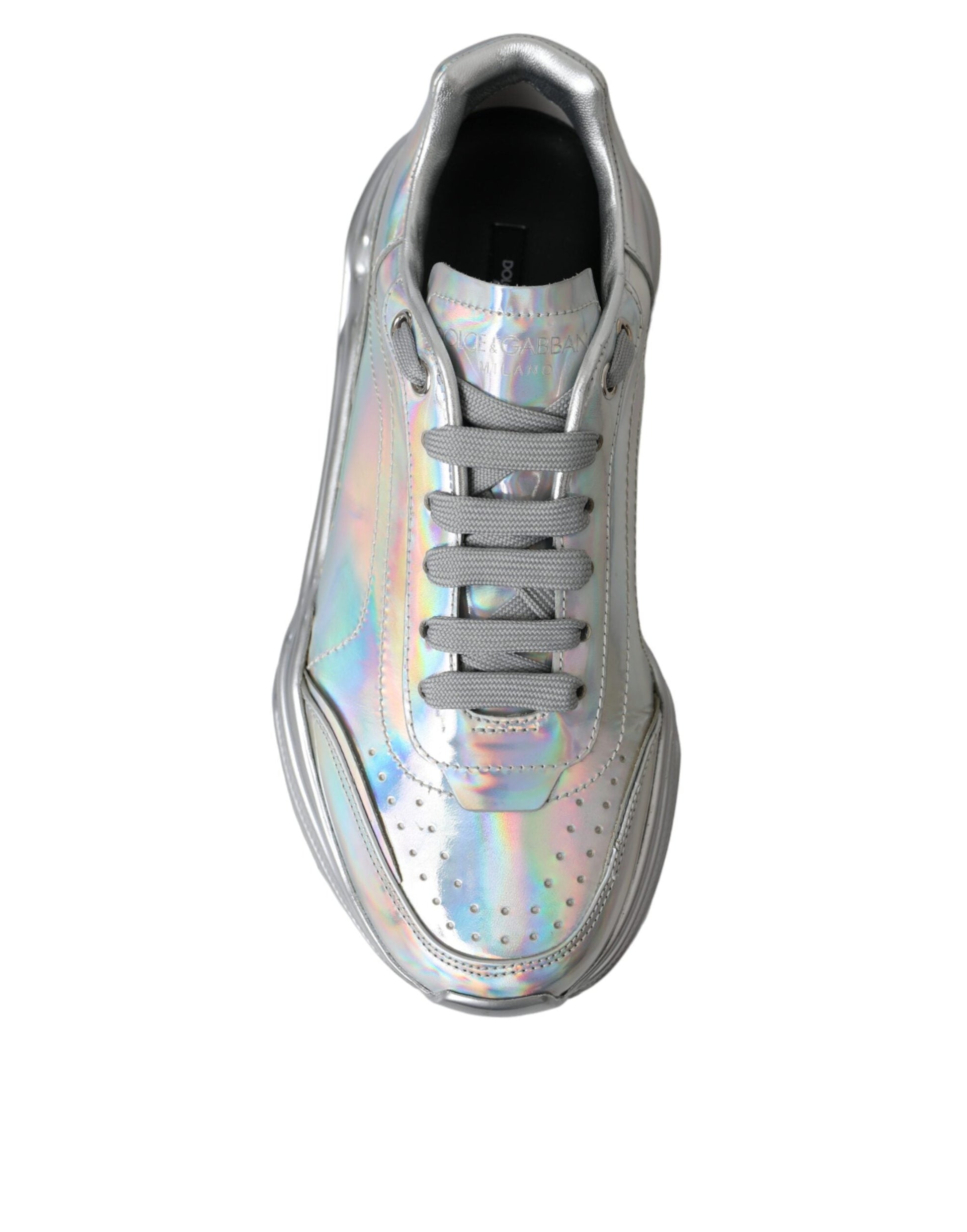 Dolce & Gabbana Silver Iridescent DAYMASTER Leather Sneakers Shoes | Fashionsarah.com