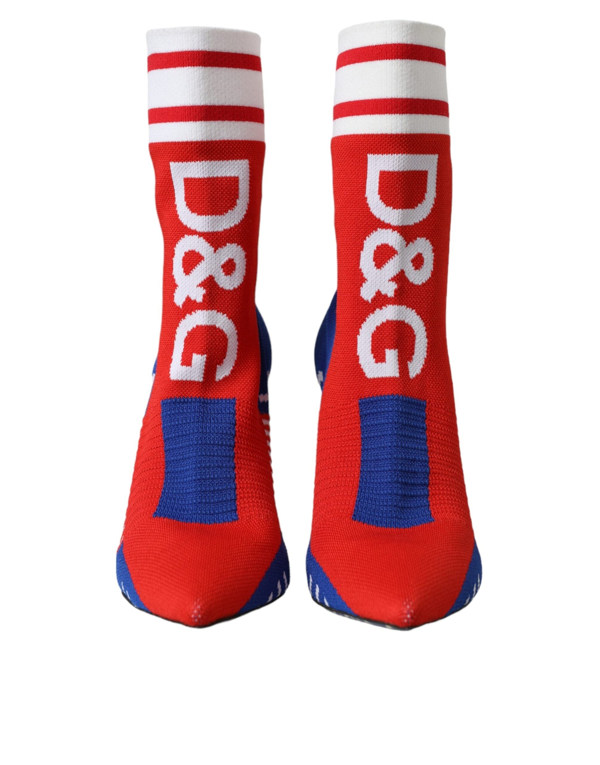 Dolce & Gabbana Red Blue Stretch Sock Style Short Boots Logo Shoes | Fashionsarah.com