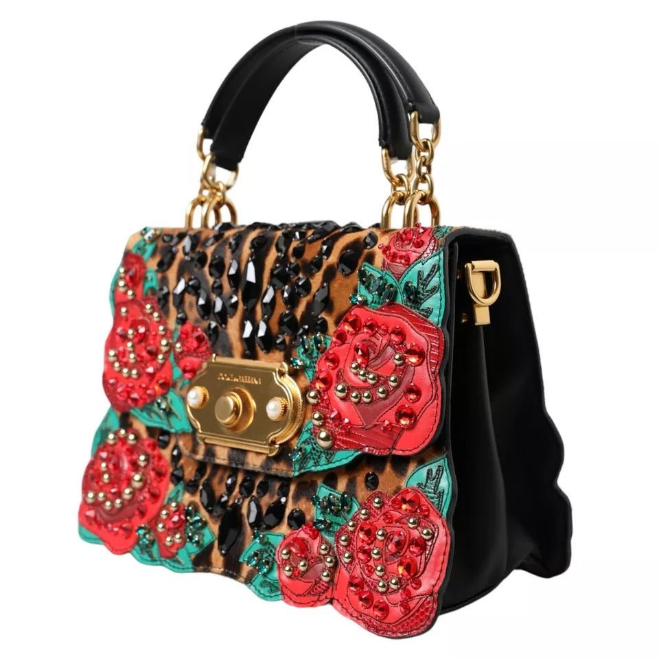 Dolce & Gabbana Multicolor Leopard Crystal Roses WELCOME Fur Bag | Fashionsarah.com