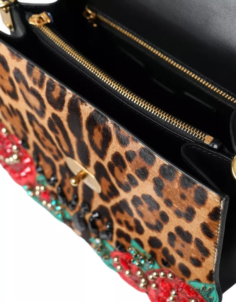 Fashionsarah.com Fashionsarah.com Dolce & Gabbana Multicolor Leopard Crystal Roses WELCOME Fur Bag