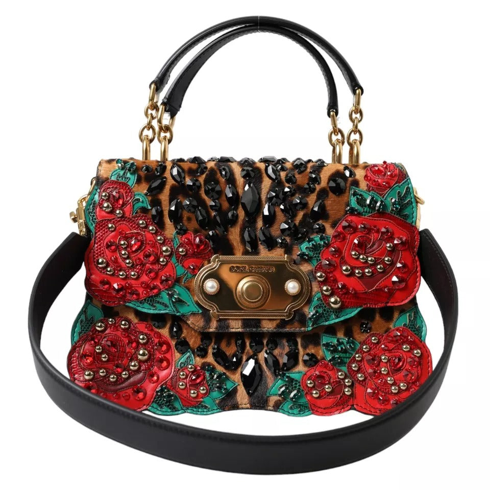 Dolce & Gabbana Multicolor Leopard Crystal Roses WELCOME Fur Bag | Fashionsarah.com