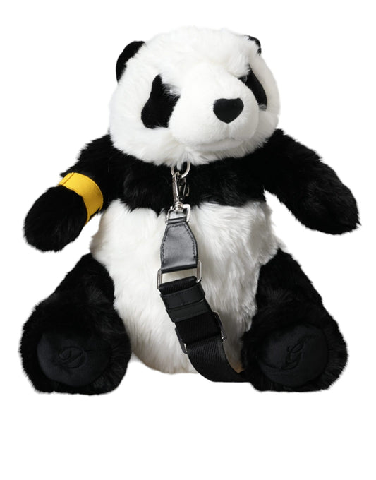 Fashionsarah.com Fashionsarah.com Dolce & Gabbana Black White Eco-Fur Animal Panda Shoulder Bag