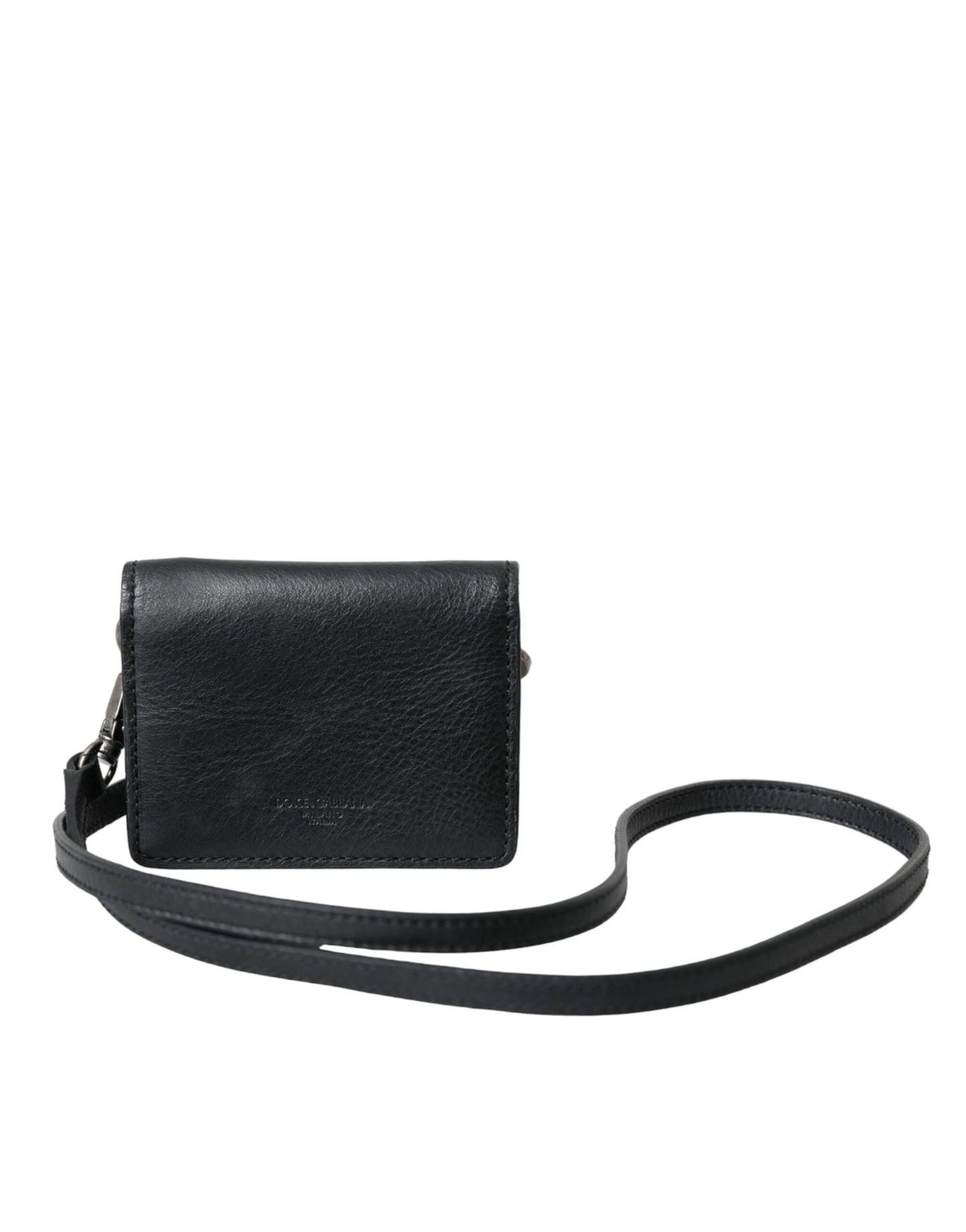 Dolce & Gabbana Black Leather Bifold Sling Women Card Holder Purse Wallet | Fashionsarah.com