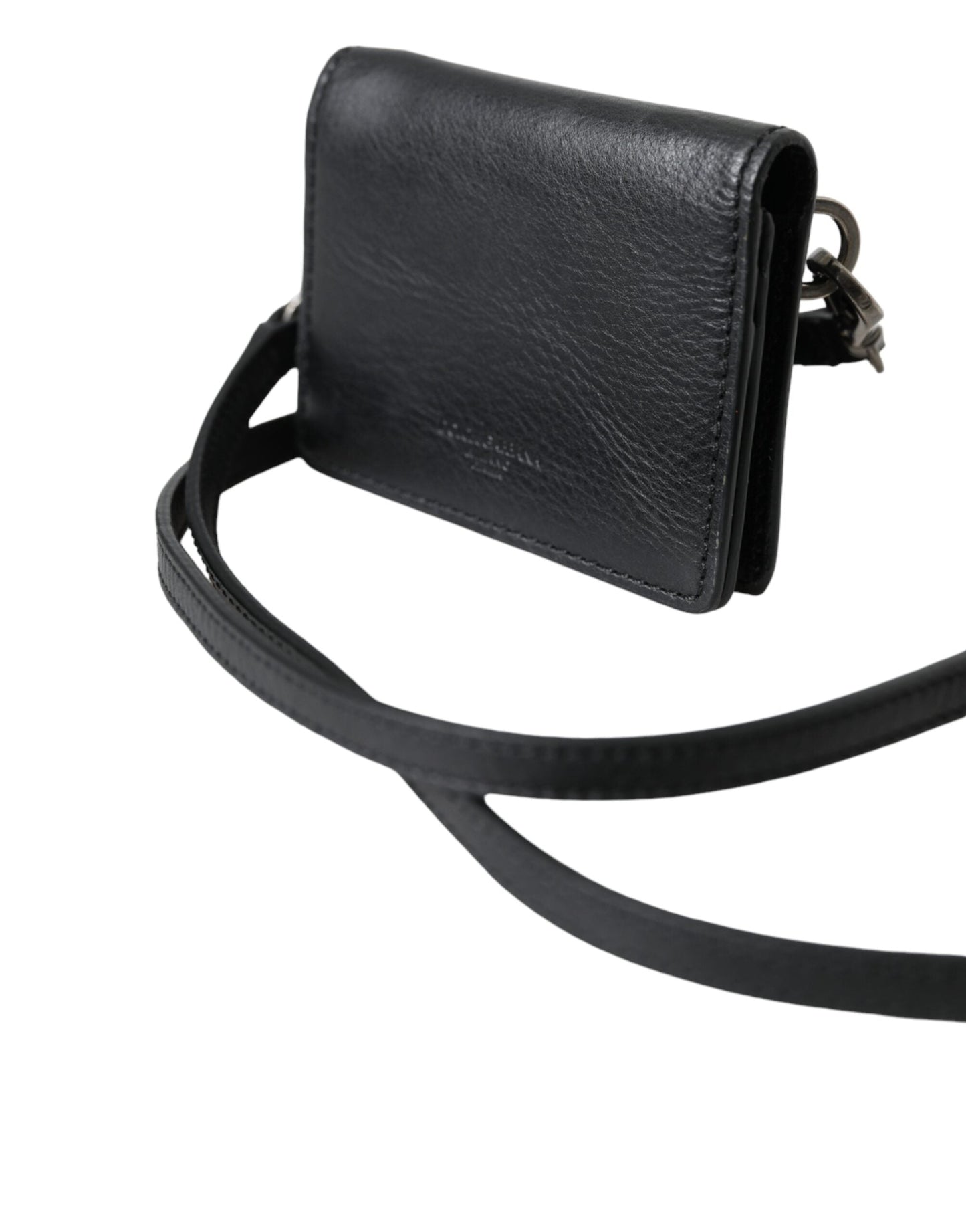 Dolce & Gabbana Black Leather Bifold Sling Women Card Holder Purse Wallet | Fashionsarah.com