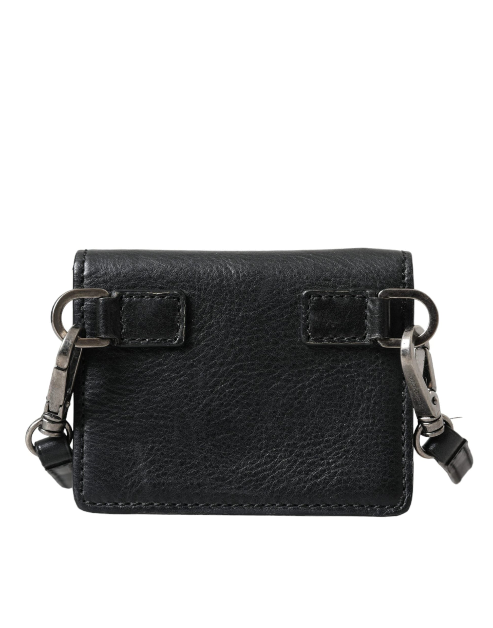 Dolce & Gabbana Black Leather Bifold Sling Women Card Holder Purse Wallet | Fashionsarah.com