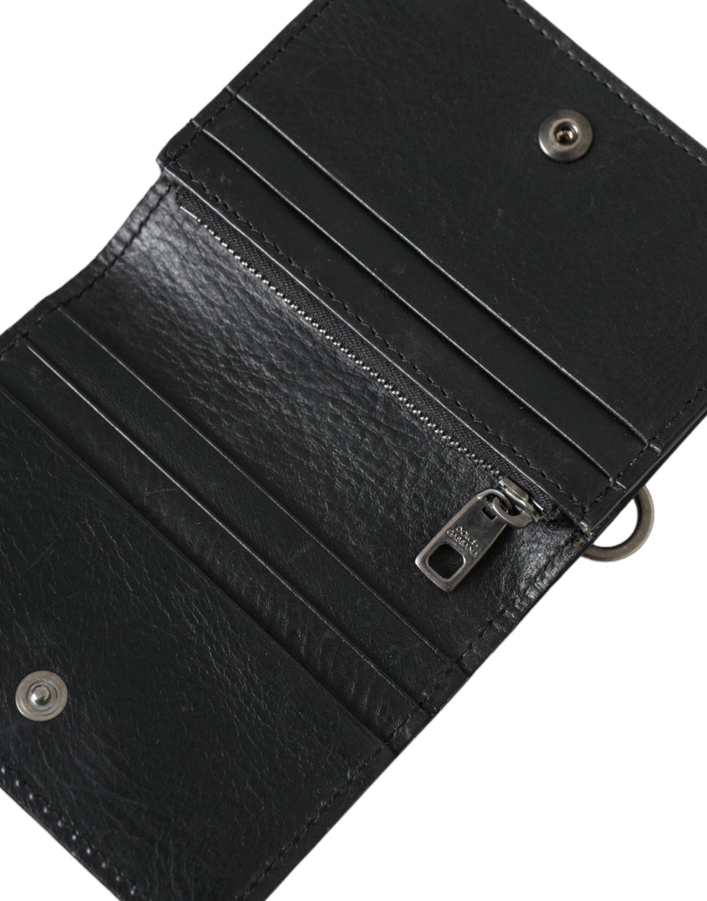 Dolce & Gabbana Black Leather Bifold Sling Women Card Holder Purse Wallet | Fashionsarah.com