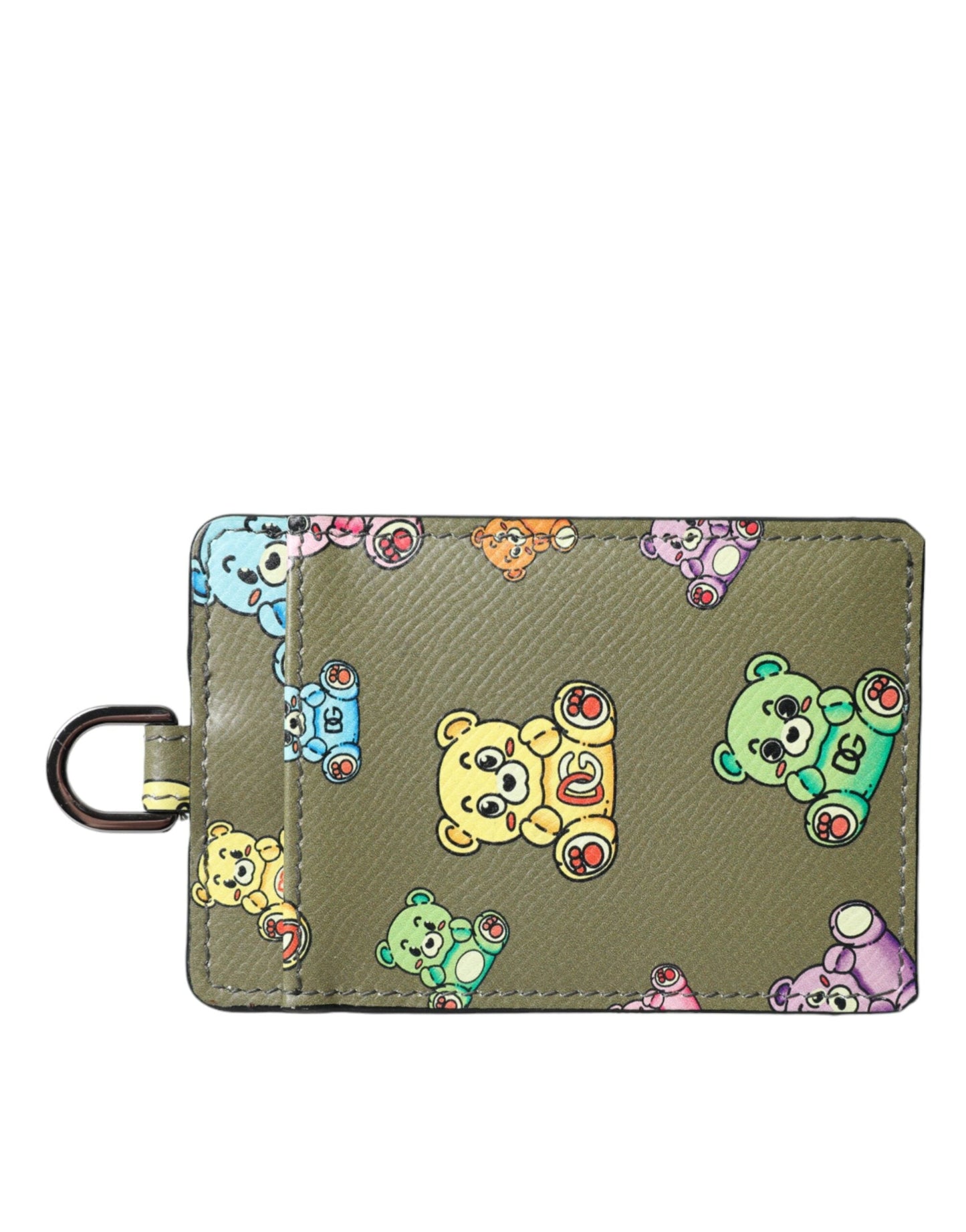 Dolce & Gabbana Army Green Teddy Bear Leather Women Card Holder Wallet | Fashionsarah.com