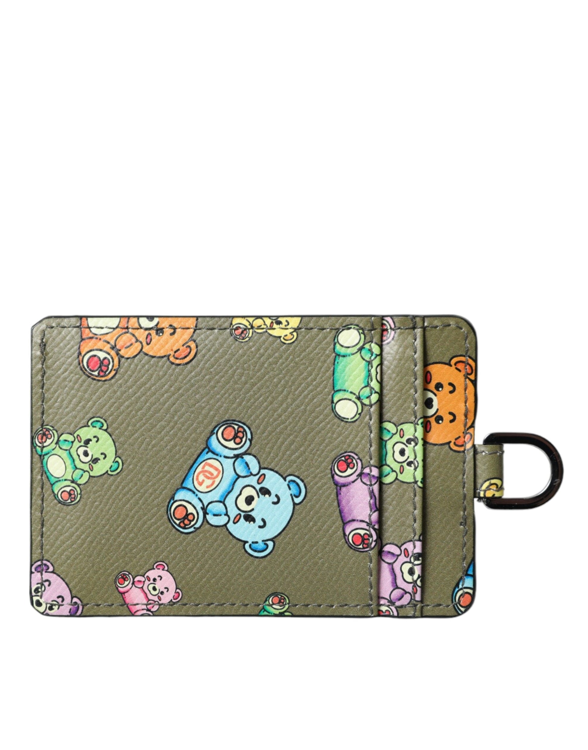 Dolce & Gabbana Army Green Teddy Bear Leather Women Card Holder Wallet | Fashionsarah.com