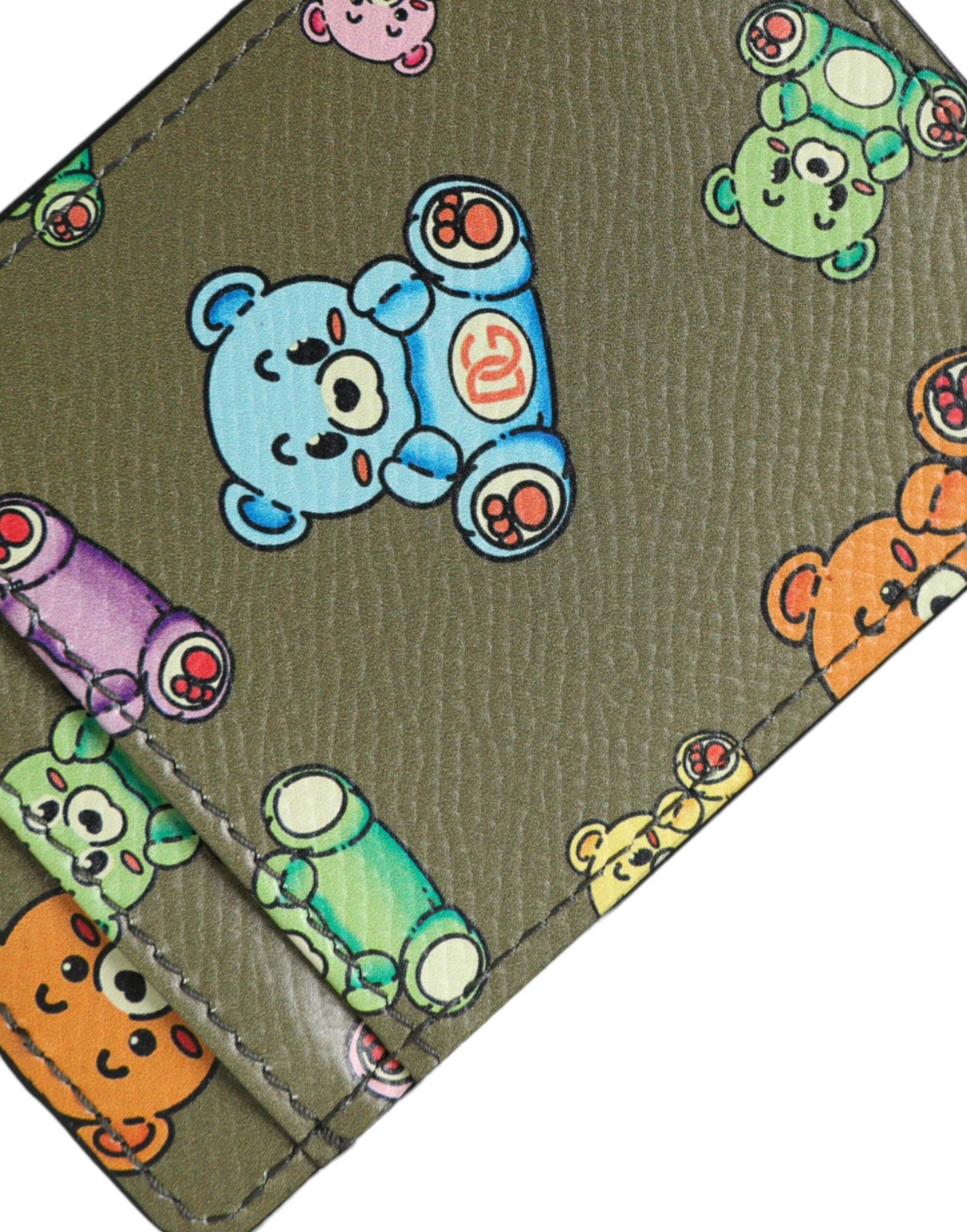 Dolce & Gabbana Army Green Teddy Bear Leather Women Card Holder Wallet | Fashionsarah.com