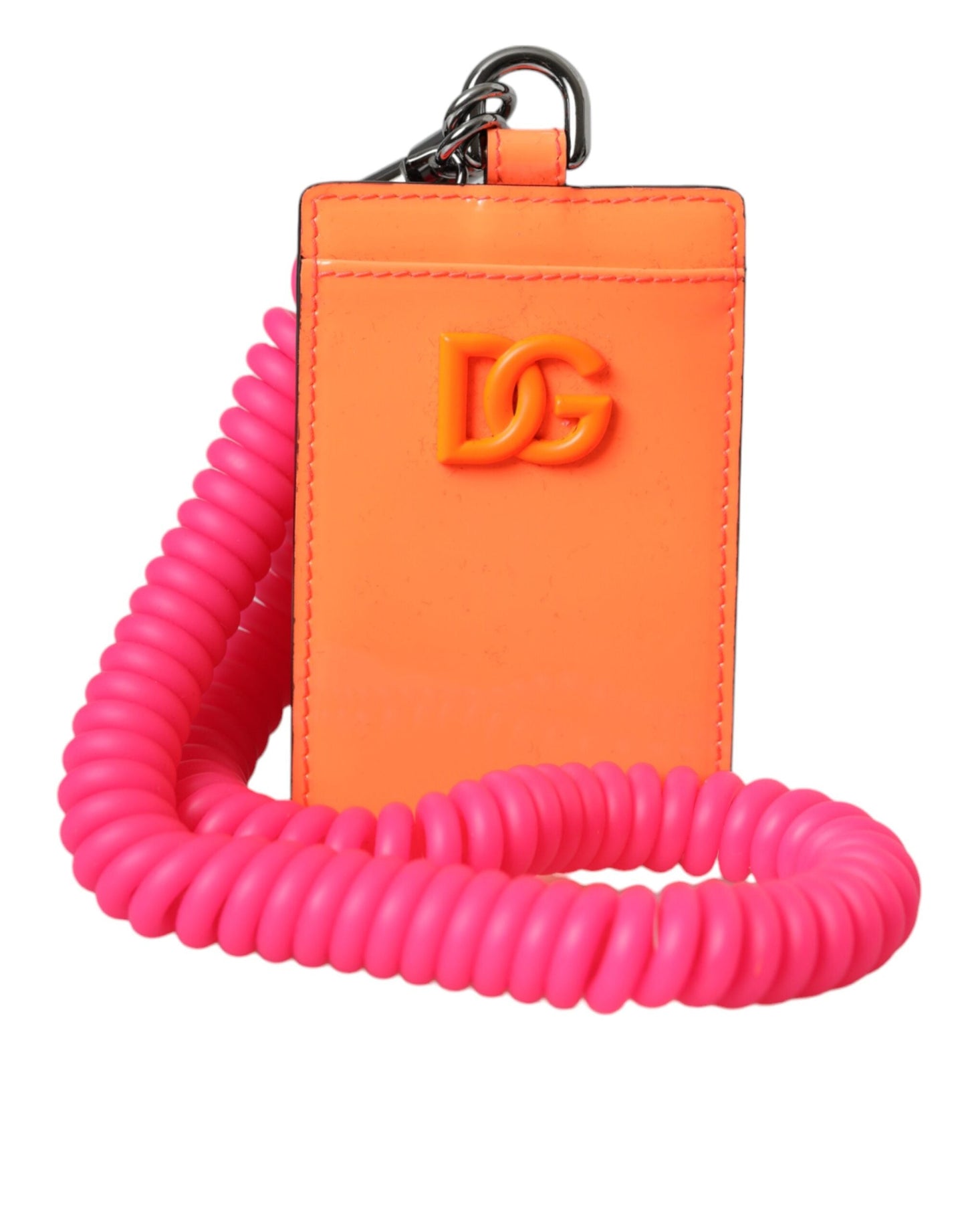 Dolce & Gabbana Orange Pink Leather DG Logo Neck Strap Card Holder Wallet | Fashionsarah.com