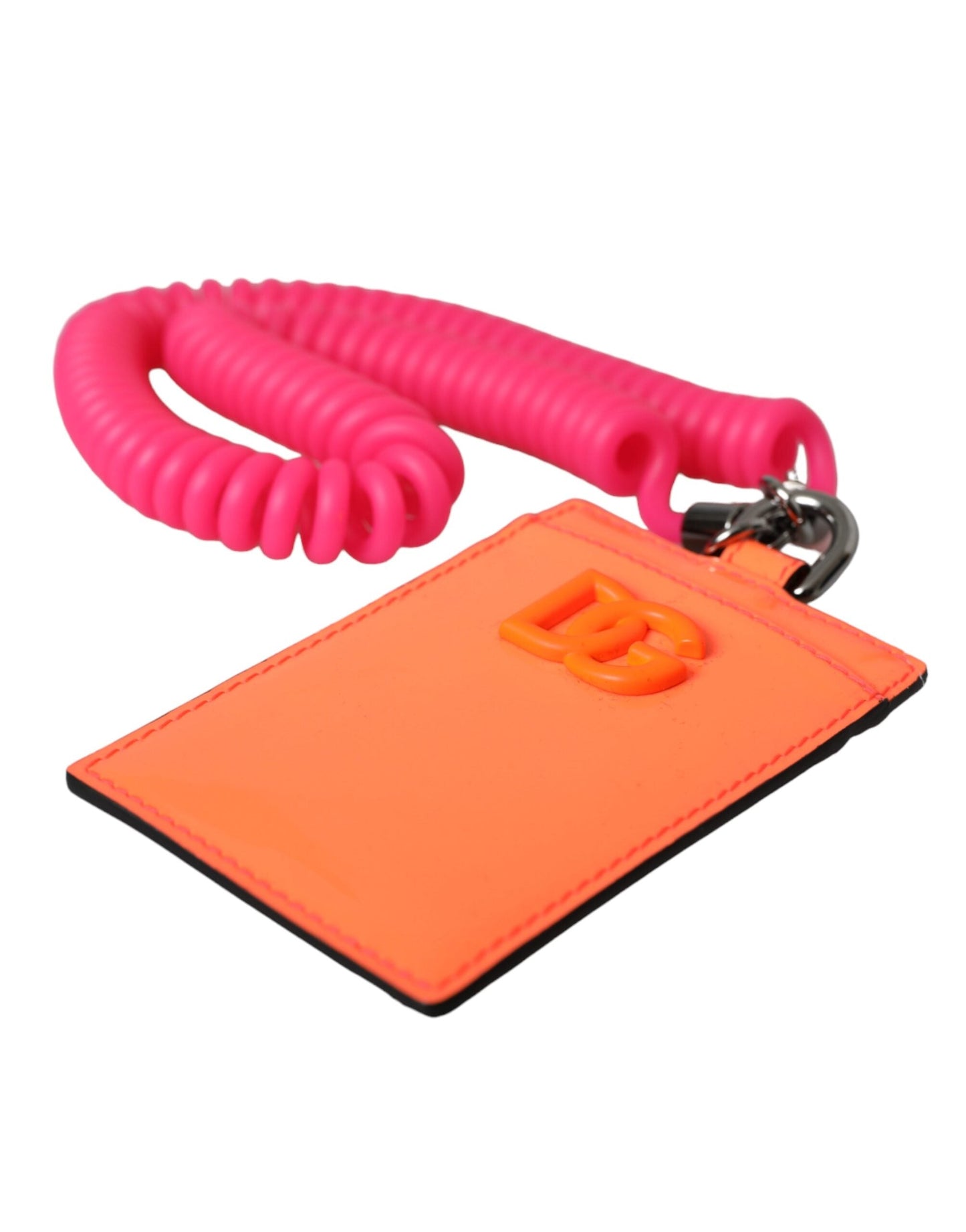 Dolce & Gabbana Orange Pink Leather DG Logo Neck Strap Card Holder Wallet | Fashionsarah.com