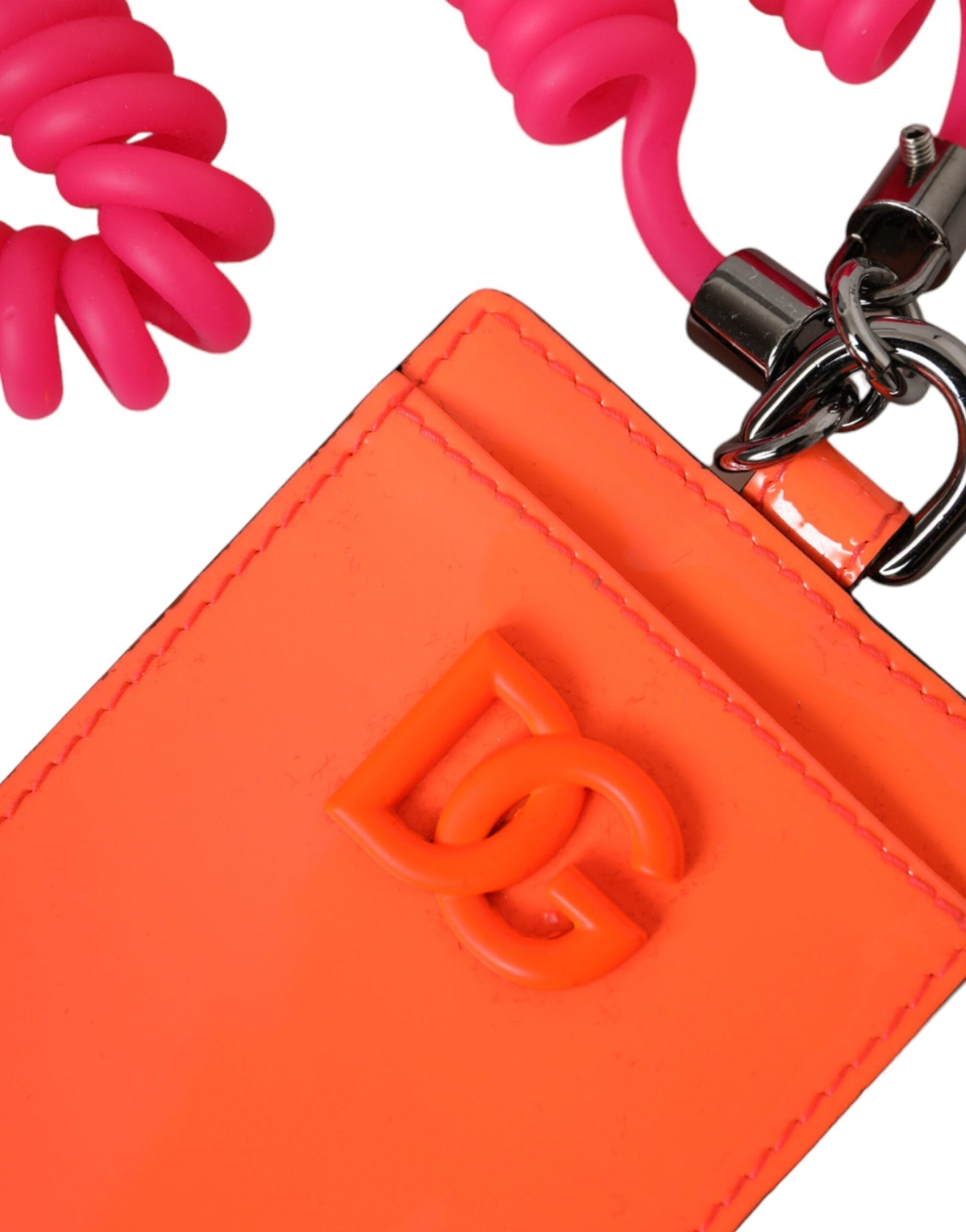 Dolce & Gabbana Orange Pink Leather DG Logo Neck Strap Card Holder Wallet | Fashionsarah.com