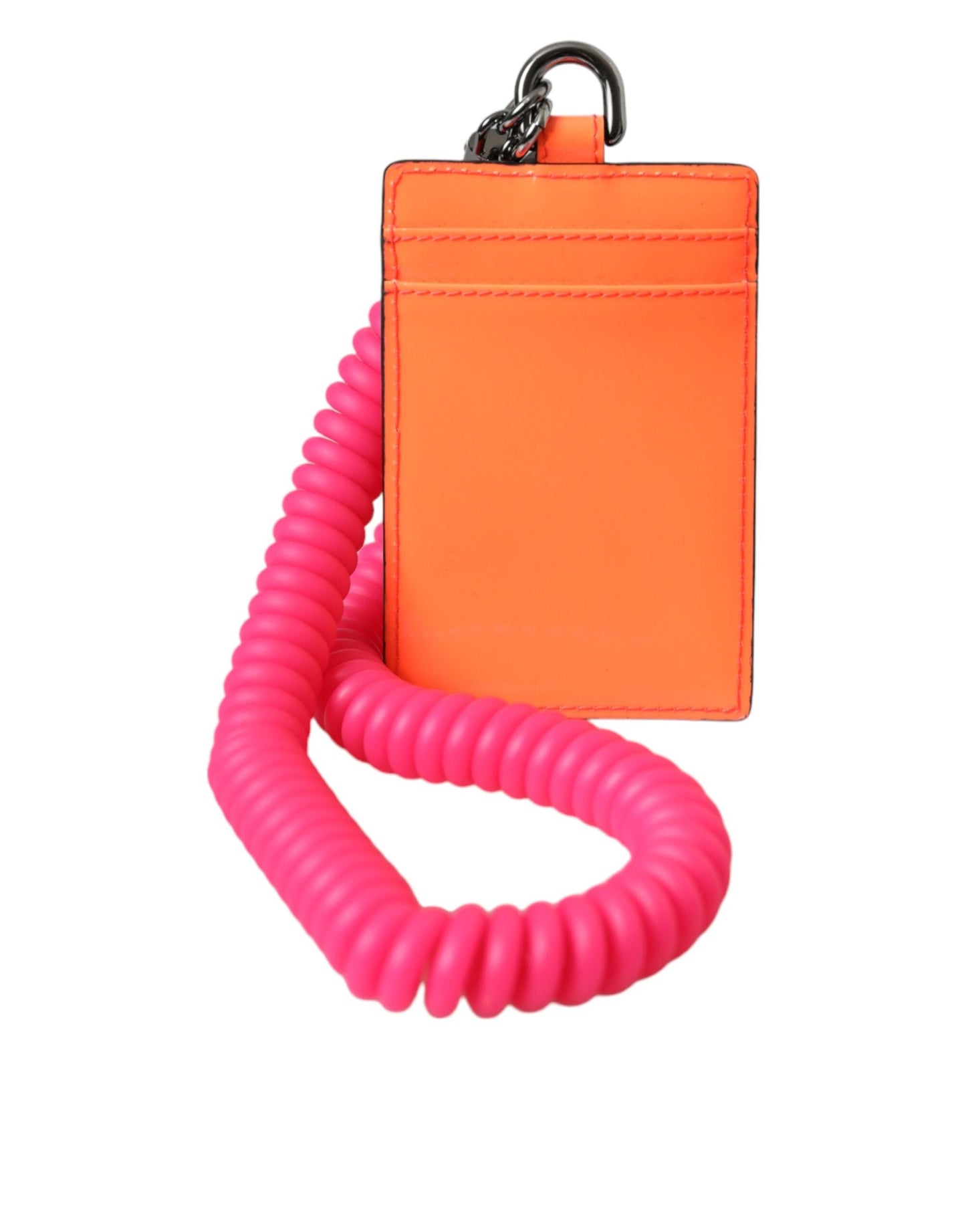 Dolce & Gabbana Orange Pink Leather DG Logo Neck Strap Card Holder Wallet | Fashionsarah.com