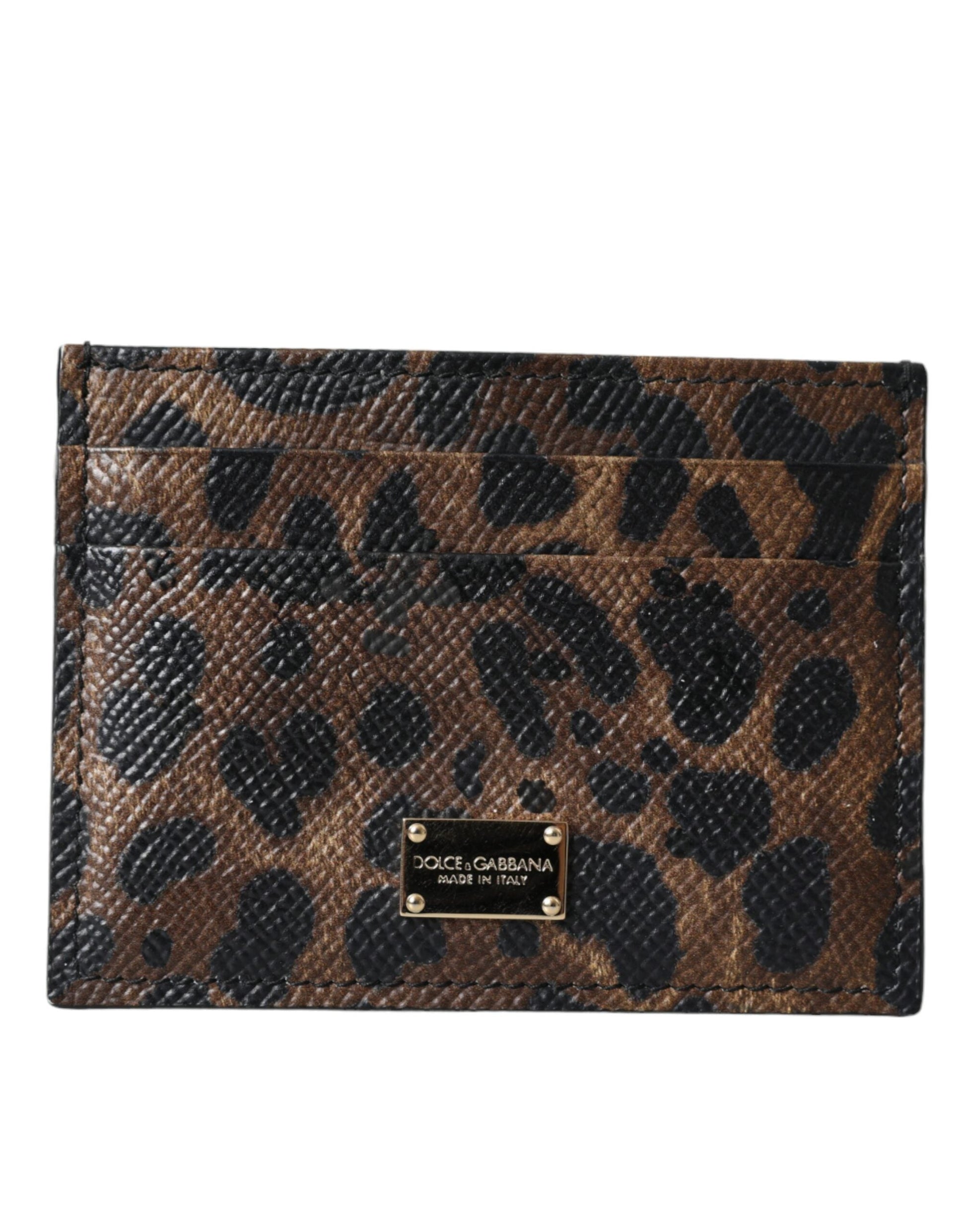 Dolce & Gabbana Brown Leather Leopard Logo Plaque Women Cardholder Wallet | Fashionsarah.com