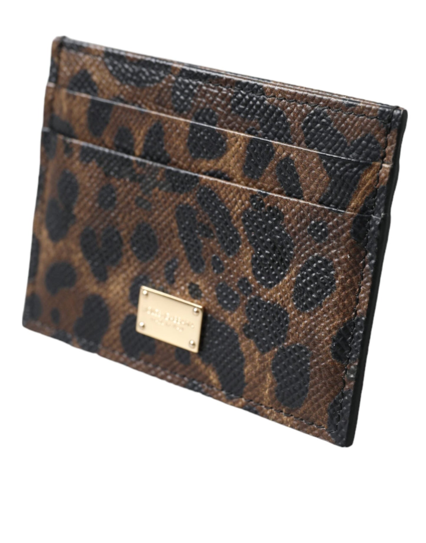 Dolce & Gabbana Brown Leather Leopard Logo Plaque Women Cardholder Wallet | Fashionsarah.com