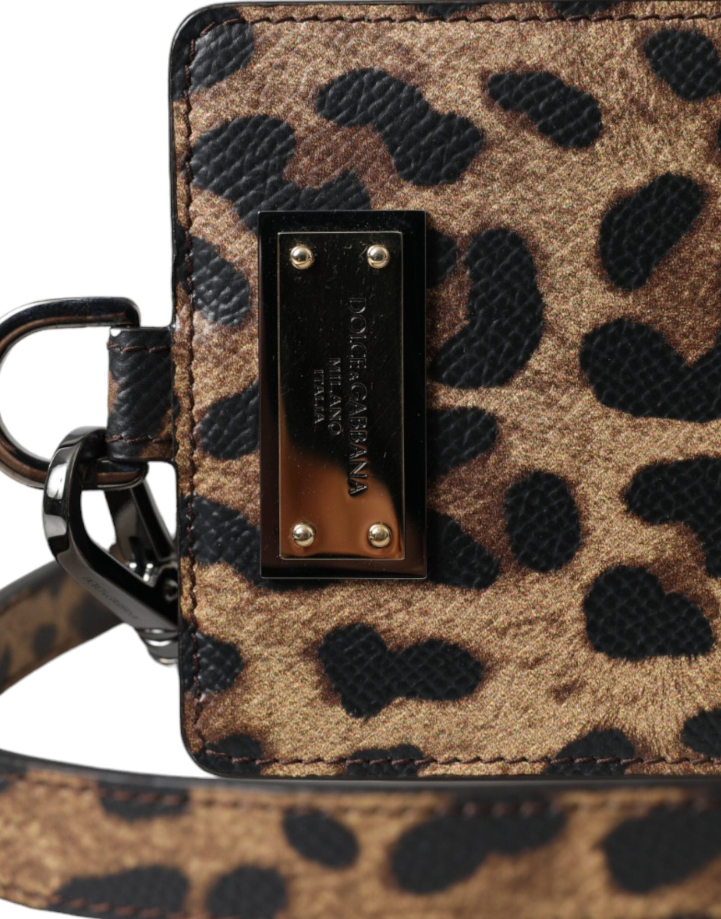 Dolce & Gabbana Brown Leather Leopard Print Logo Plaque Cardholder Wallet | Fashionsarah.com