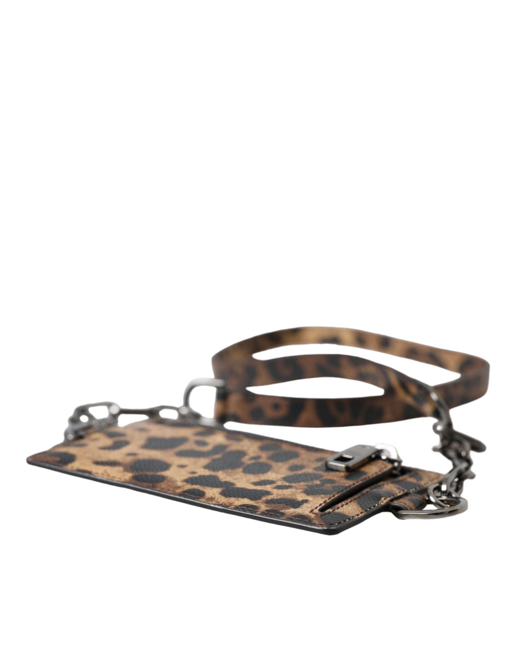 Dolce & Gabbana Brown Leather Leopard Print Logo Plaque Cardholder Wallet | Fashionsarah.com