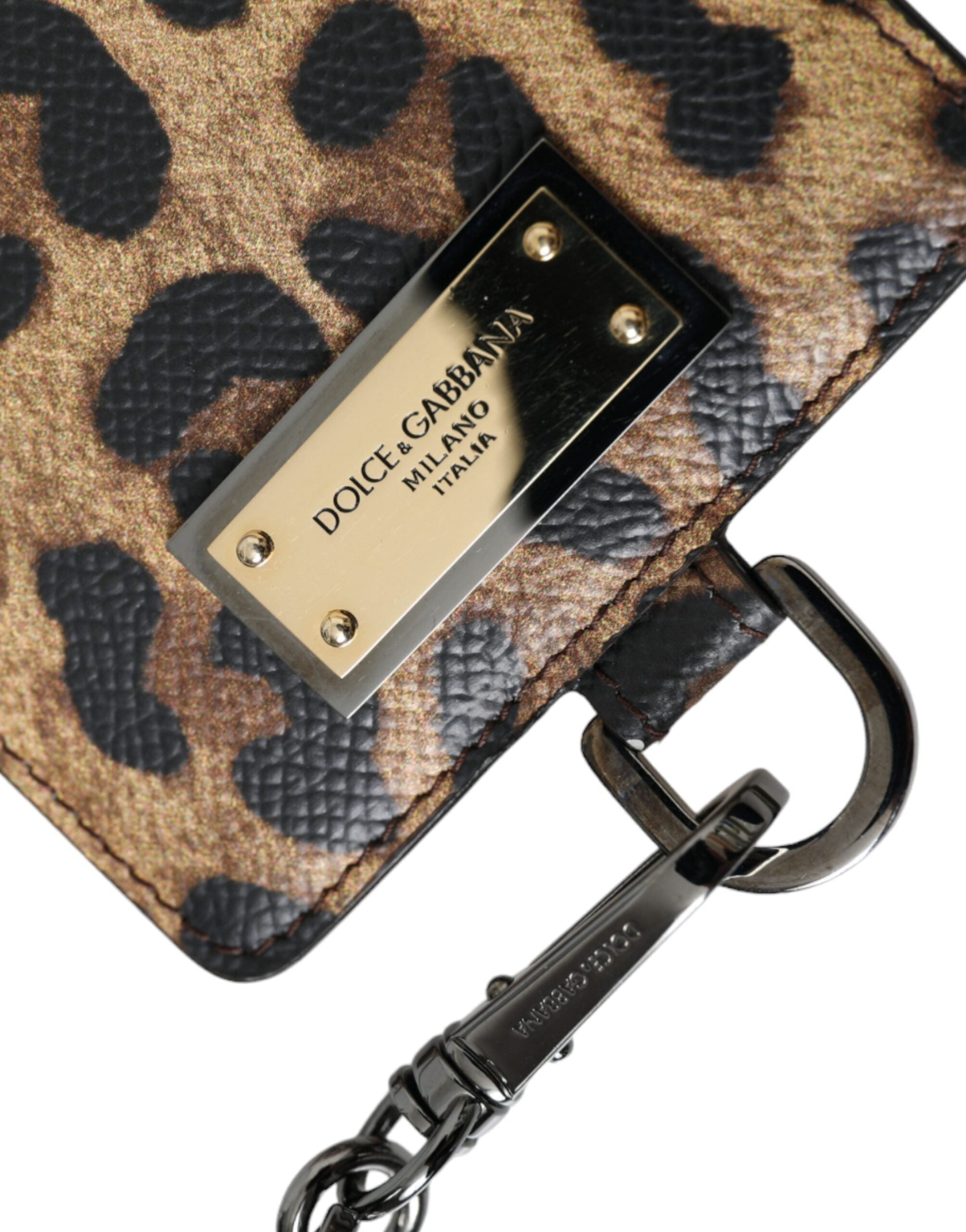 Dolce & Gabbana Brown Leather Leopard Print Logo Plaque Cardholder Wallet | Fashionsarah.com