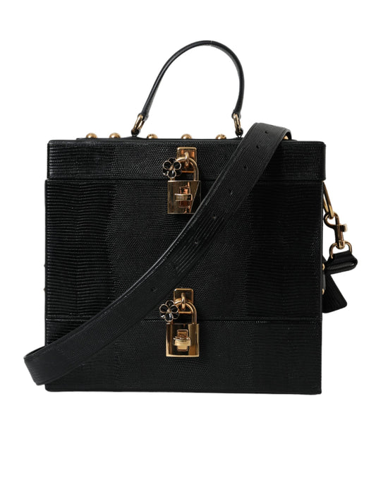 Dolce & Gabbana Black Lizard Embossed Calfskin Leather Double Box Bag | Fashionsarah.com