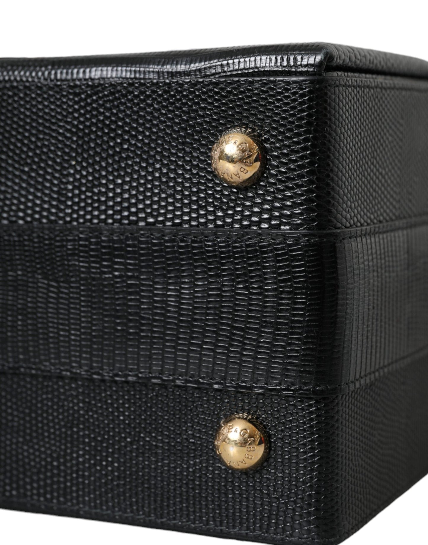 Dolce & Gabbana Black Lizard Embossed Calfskin Leather Double Box Bag | Fashionsarah.com