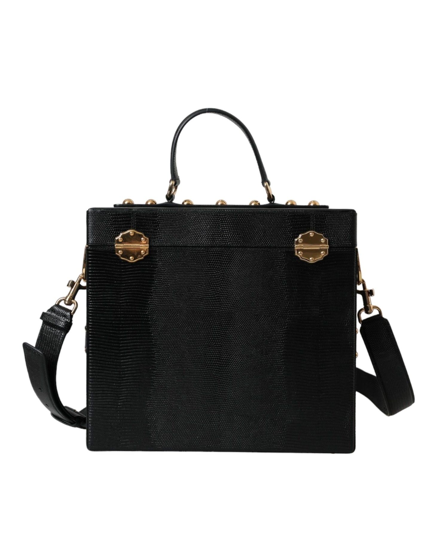 Dolce & Gabbana Black Lizard Embossed Calfskin Leather Double Box Bag | Fashionsarah.com