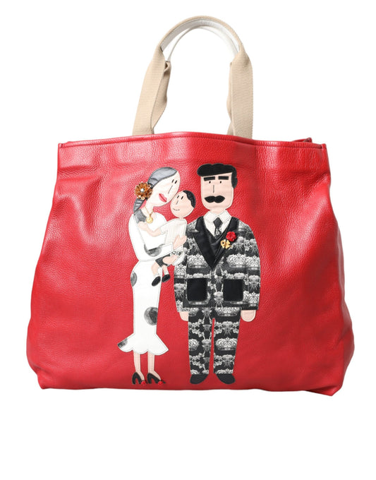 Dolce & Gabbana Red Leather #DGFamily Patch Shopping Tote Bag | Fashionsarah.com