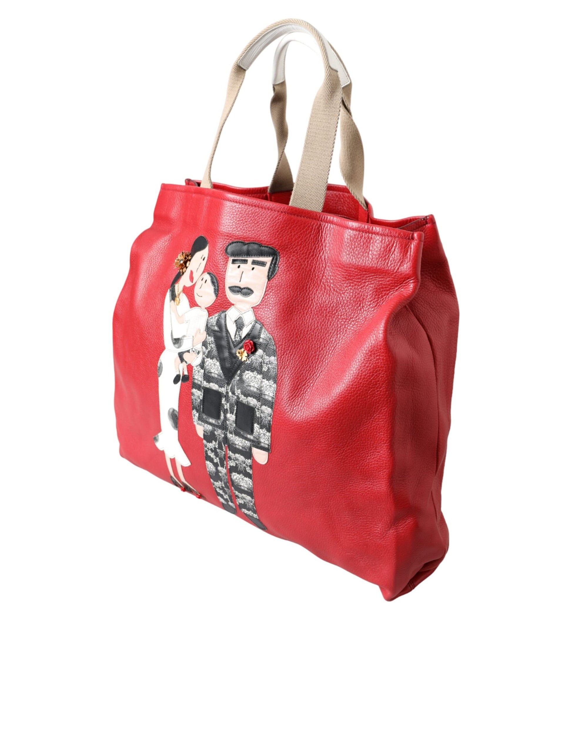 Dolce & Gabbana Red Leather #DGFamily Patch Shopping Tote Bag | Fashionsarah.com