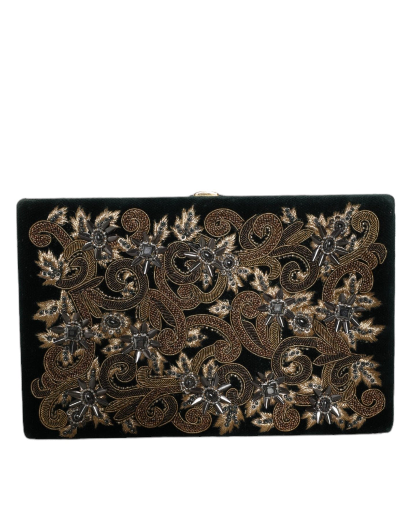 Fashionsarah.com Fashionsarah.com Dolce & Gabbana Black Velvet Gold Frame Clutch Evening Party Purse Bag